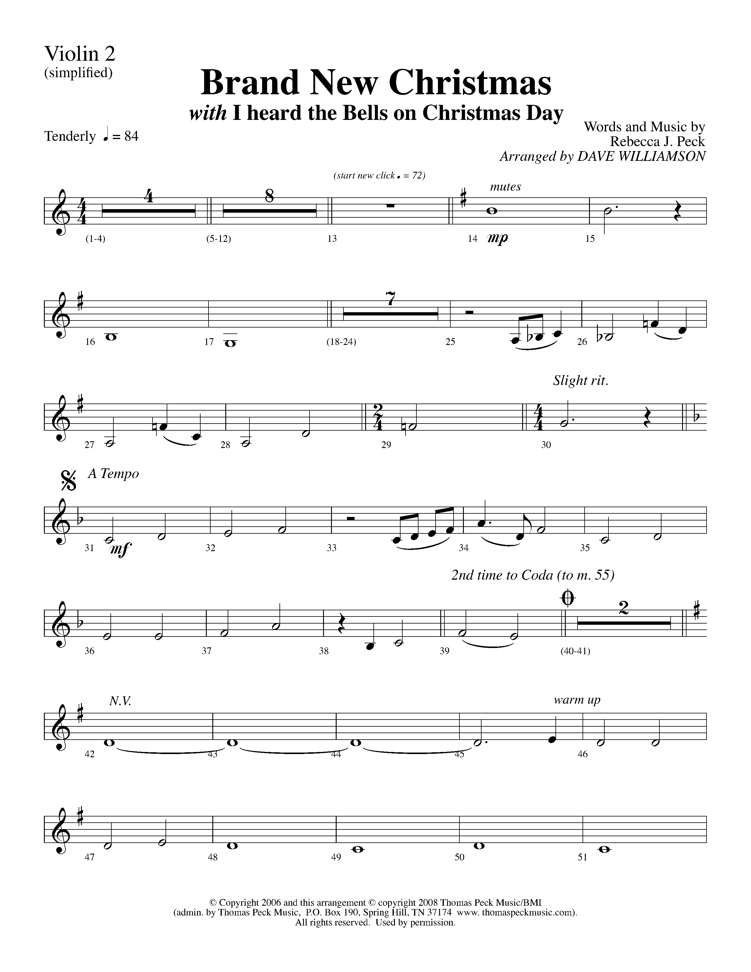 Brand New Christmas (Choral Anthem SATB) Violin 2 (Lifeway Choral / Arr. Dave Williamson)