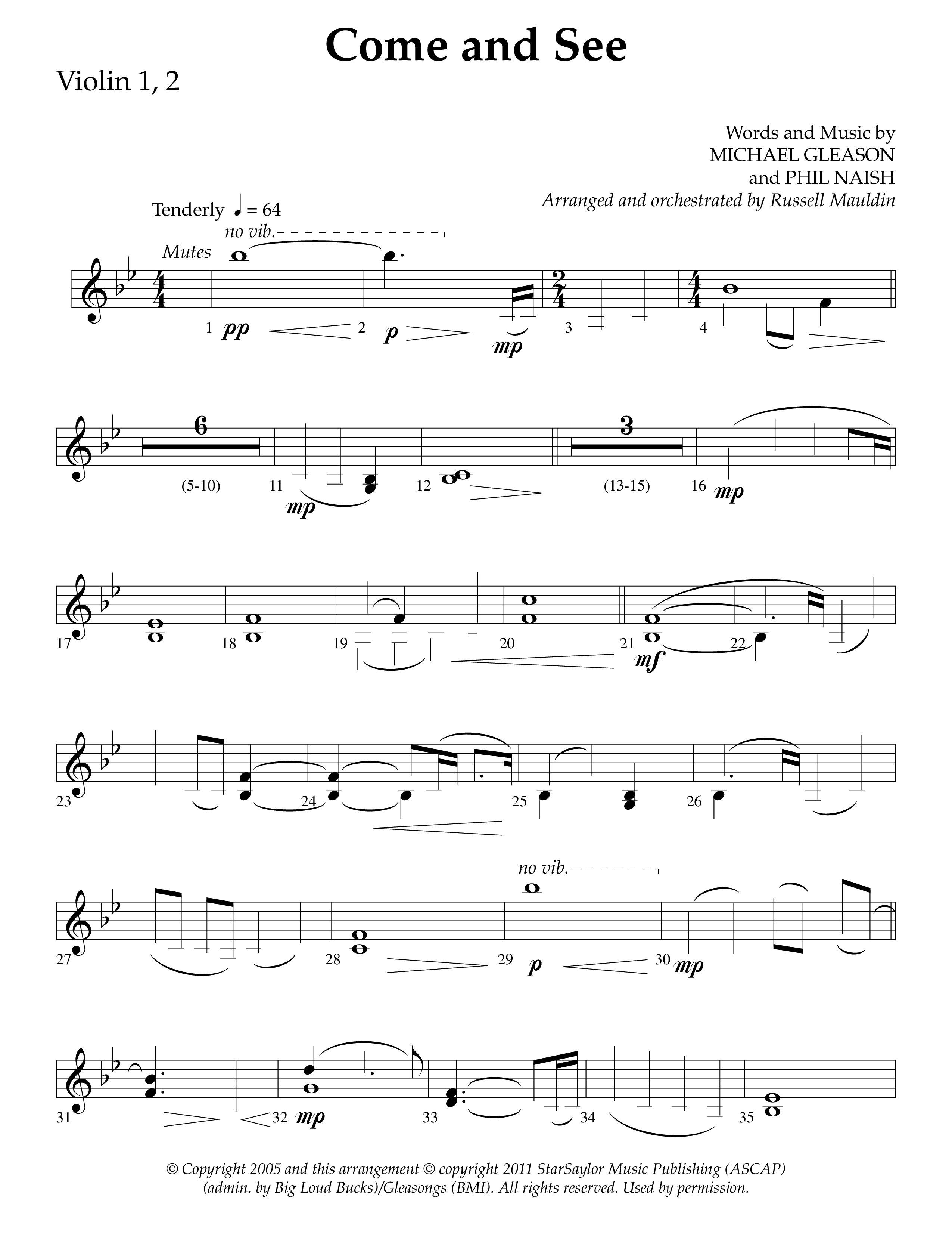 Come And See (Choral Anthem SATB) Violin 1/2 (Lifeway Choral / Arr. Russell Mauldin)