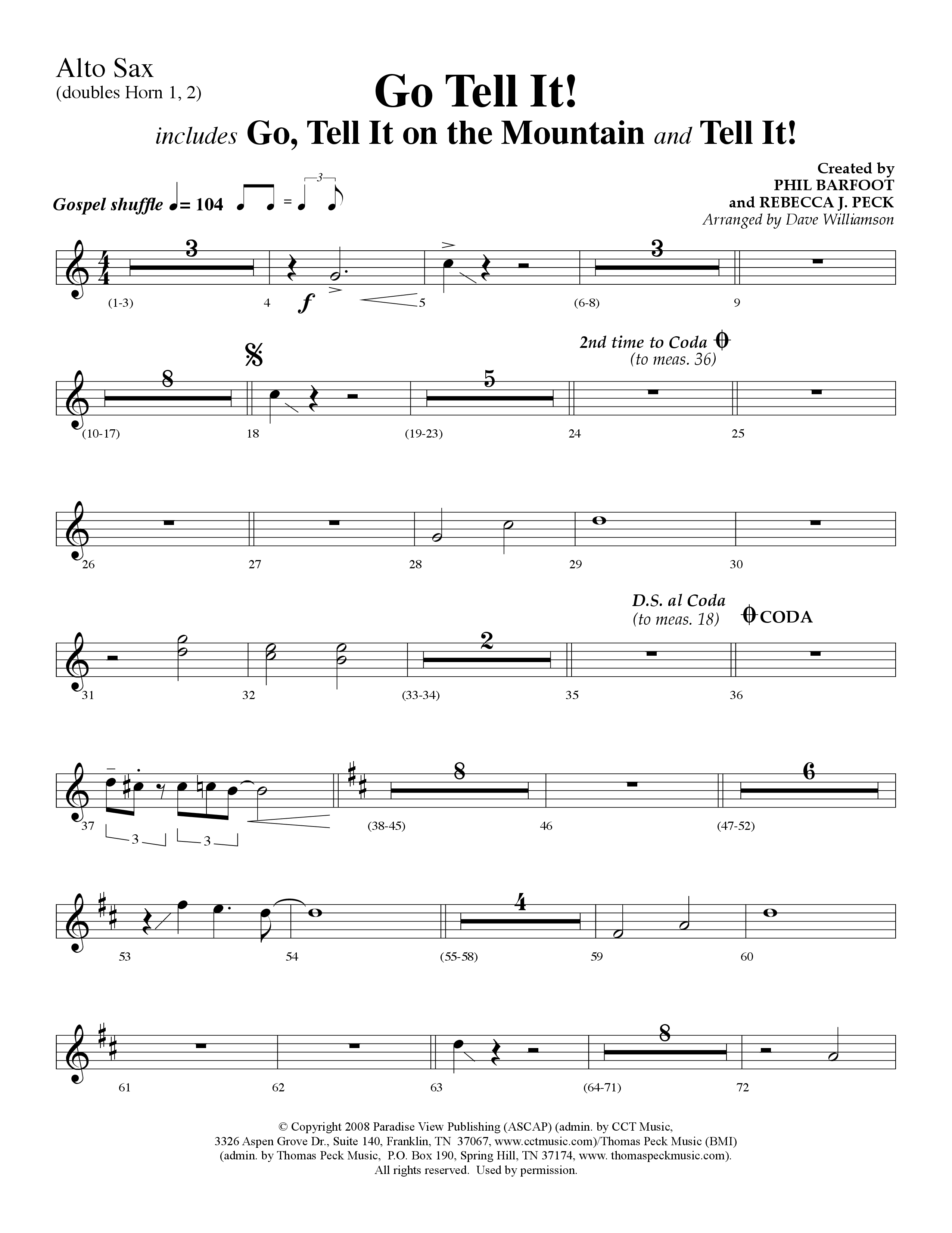 Go Tell It (with Go Tell It On The Mountain and Tell It) (Choral Anthem SATB) Alto Sax (Lifeway Choral / Arr. Dave Williamson)