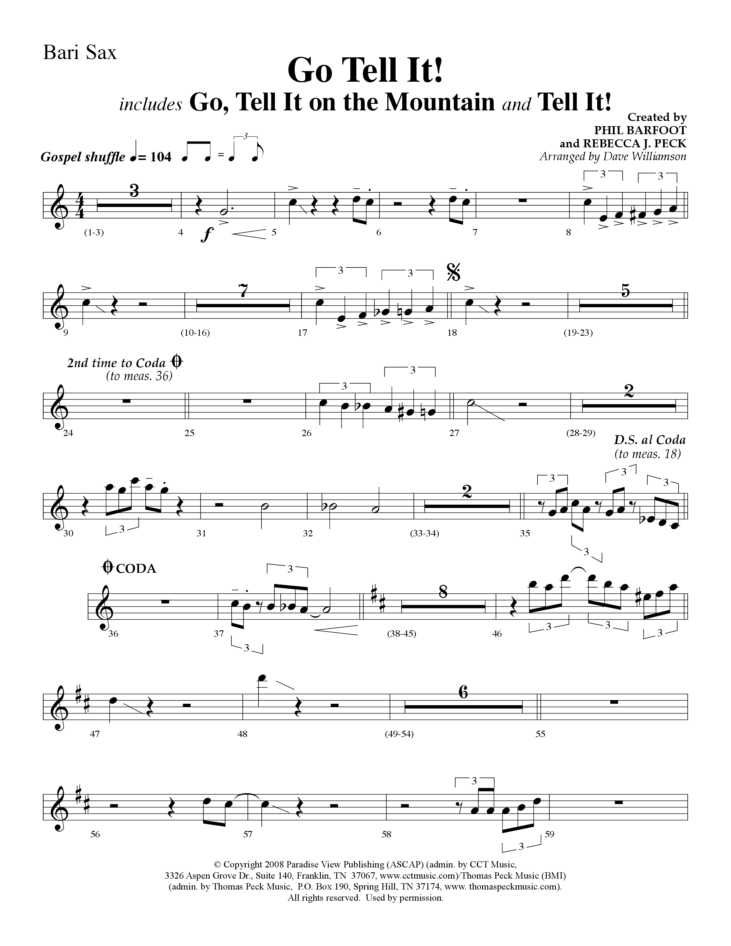 Go Tell It (with Go Tell It On The Mountain and Tell It) (Choral Anthem SATB) Bari Sax (Lifeway Choral / Arr. Dave Williamson)