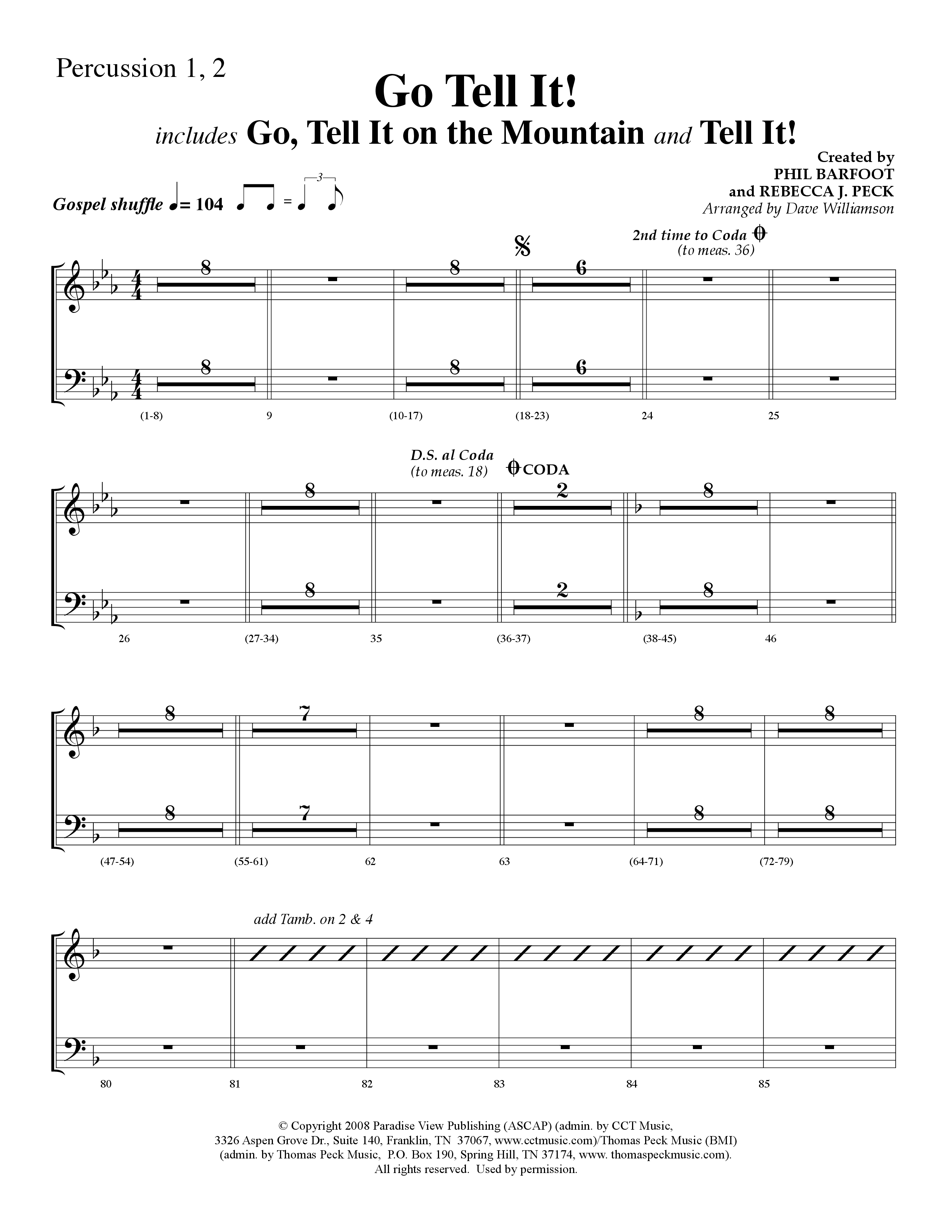 Go Tell It (with Go Tell It On The Mountain and Tell It) (Choral Anthem SATB) Percussion 1/2 (Lifeway Choral / Arr. Dave Williamson)