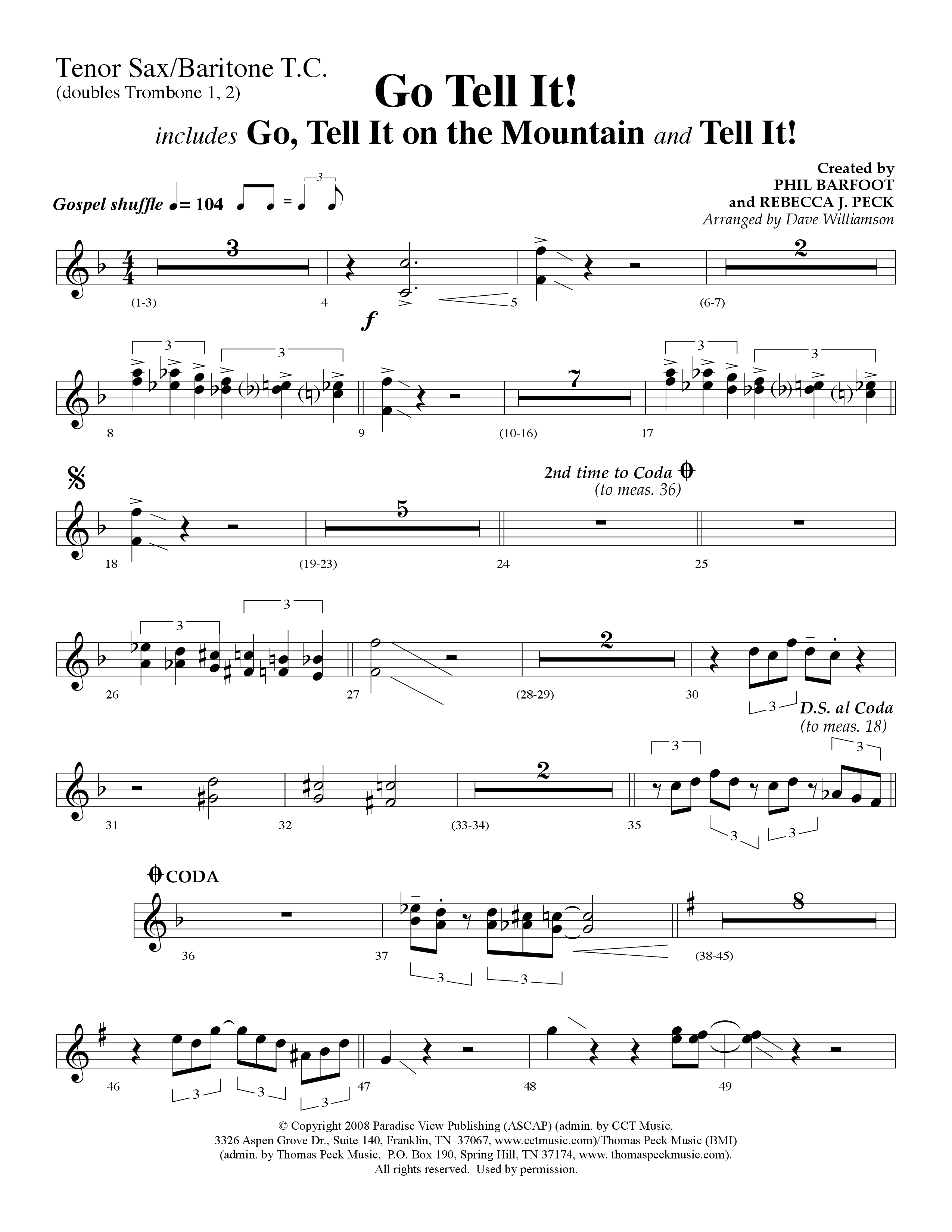Go Tell It (with Go Tell It On The Mountain and Tell It) (Choral Anthem SATB) Tenor Sax/Baritone T.C. (Lifeway Choral / Arr. Dave Williamson)