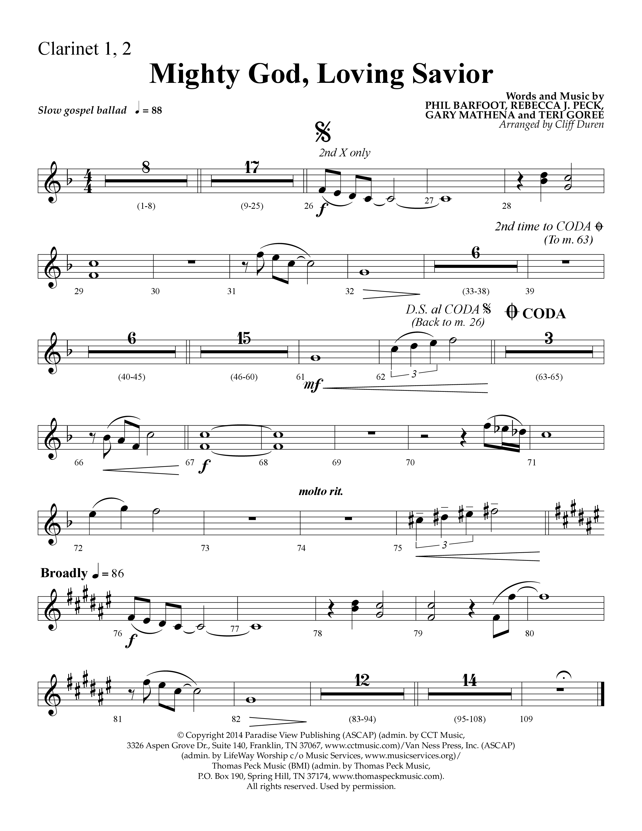Mighty God Loving Savior (Choral Anthem SATB) Clarinet 1/2 (Lifeway Choral / Arr. Cliff Duren)
