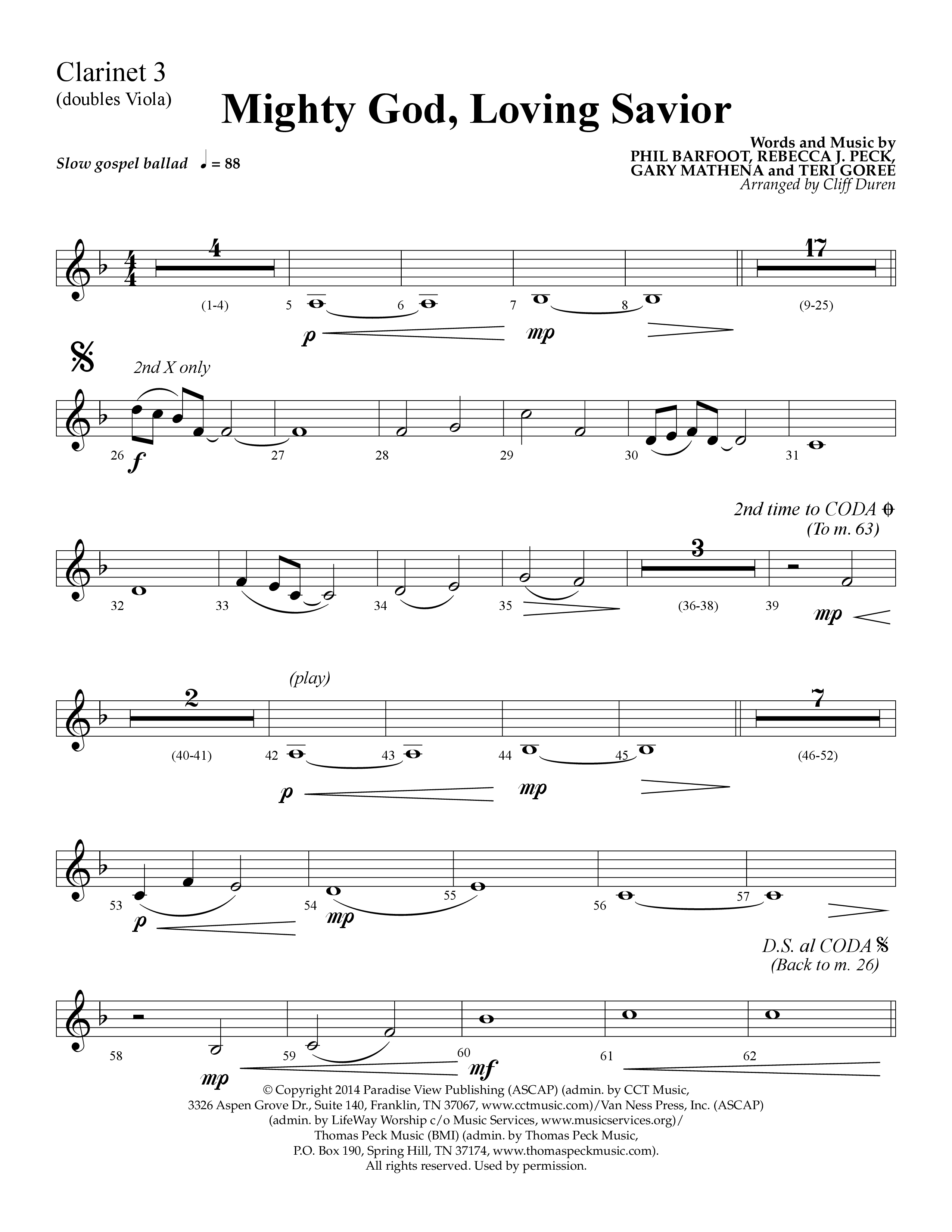 Mighty God Loving Savior (Choral Anthem SATB) Clarinet 3 (Lifeway Choral / Arr. Cliff Duren)