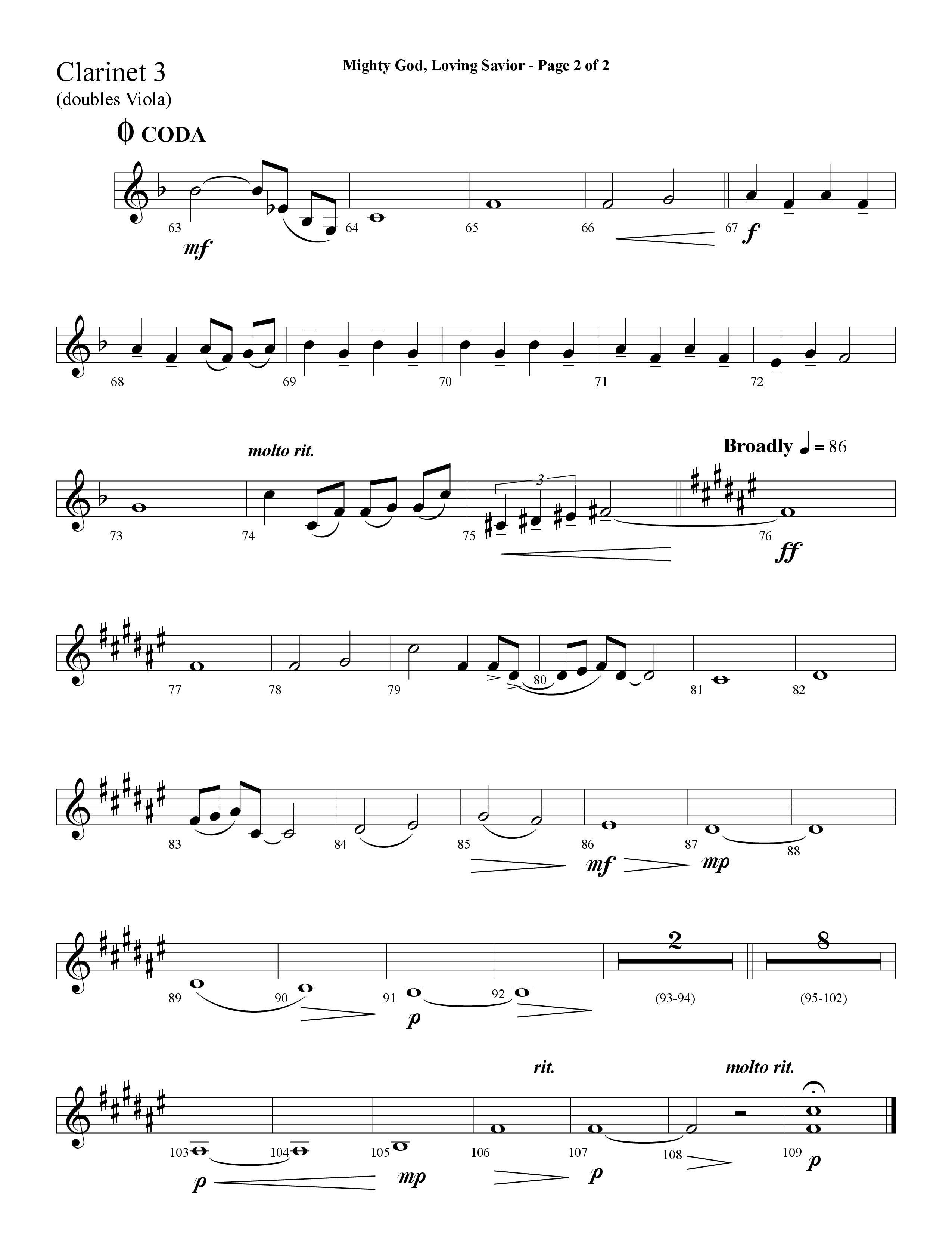 Mighty God Loving Savior (Choral Anthem SATB) Clarinet 3 (Lifeway Choral / Arr. Cliff Duren)