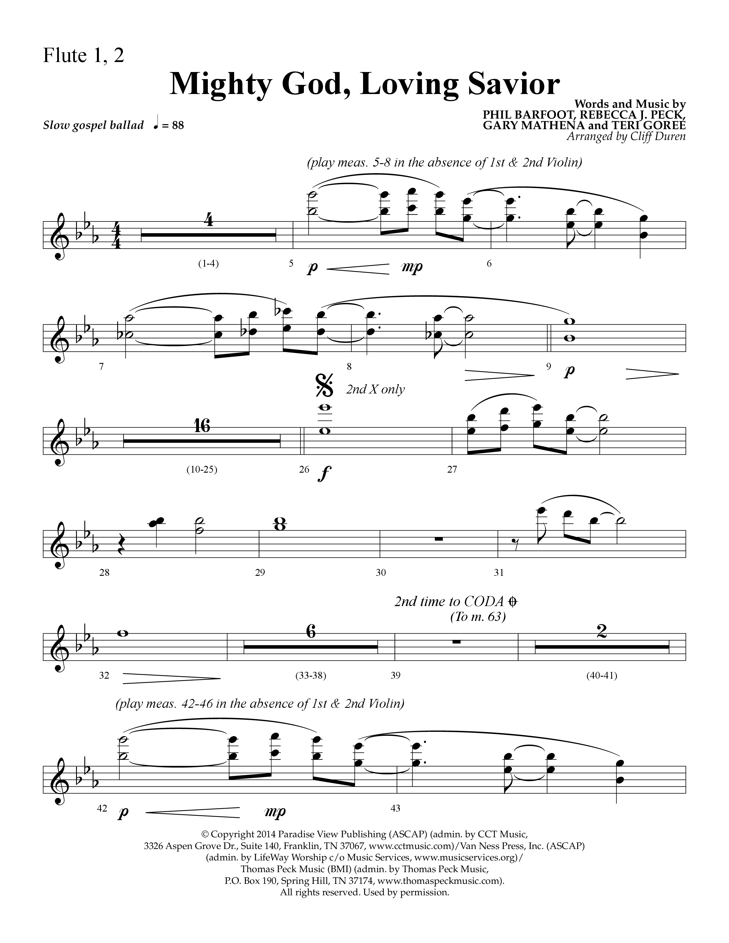 Mighty God Loving Savior (Choral Anthem SATB) Flute 1/2 (Lifeway Choral / Arr. Cliff Duren)
