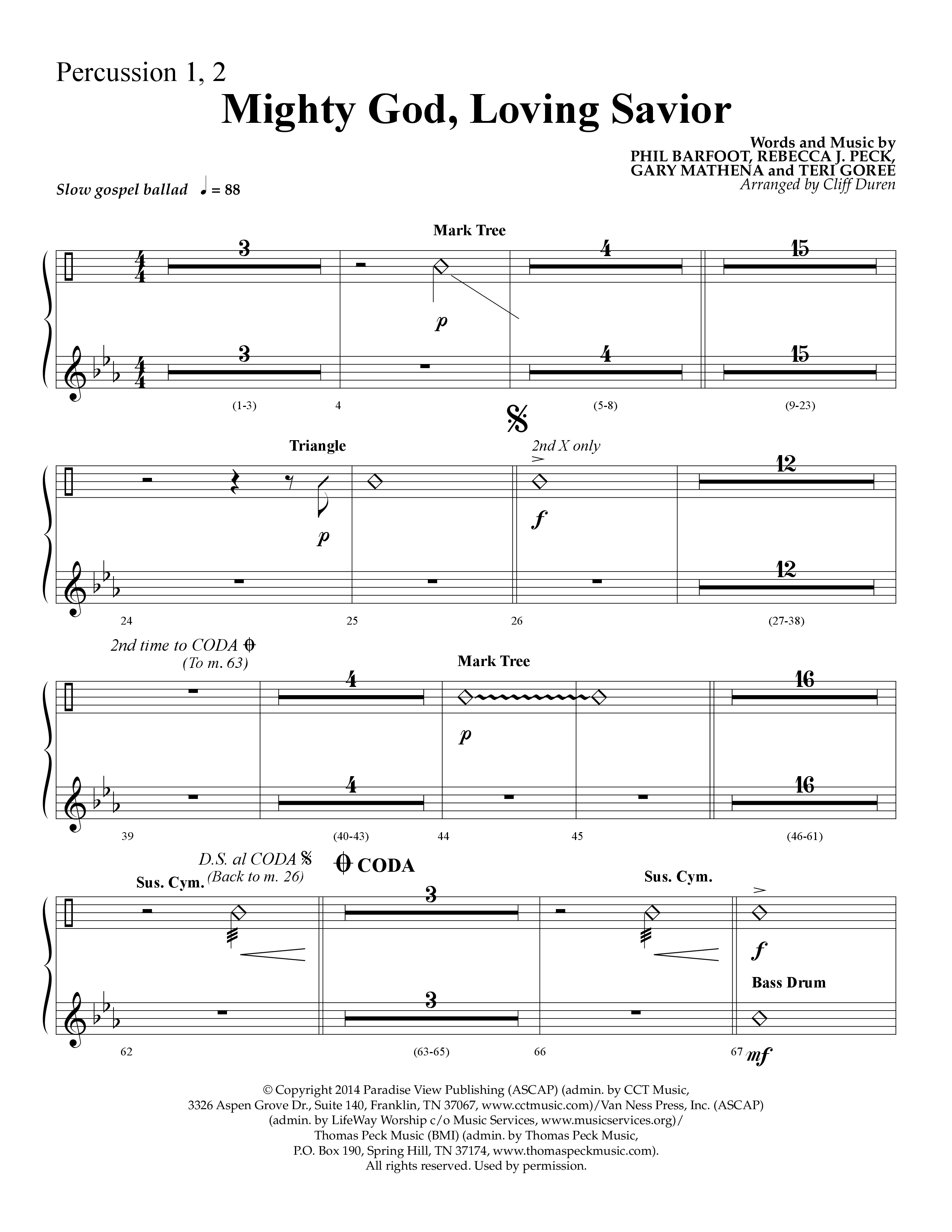 Mighty God Loving Savior (Choral Anthem SATB) Percussion 1/2 (Lifeway Choral / Arr. Cliff Duren)