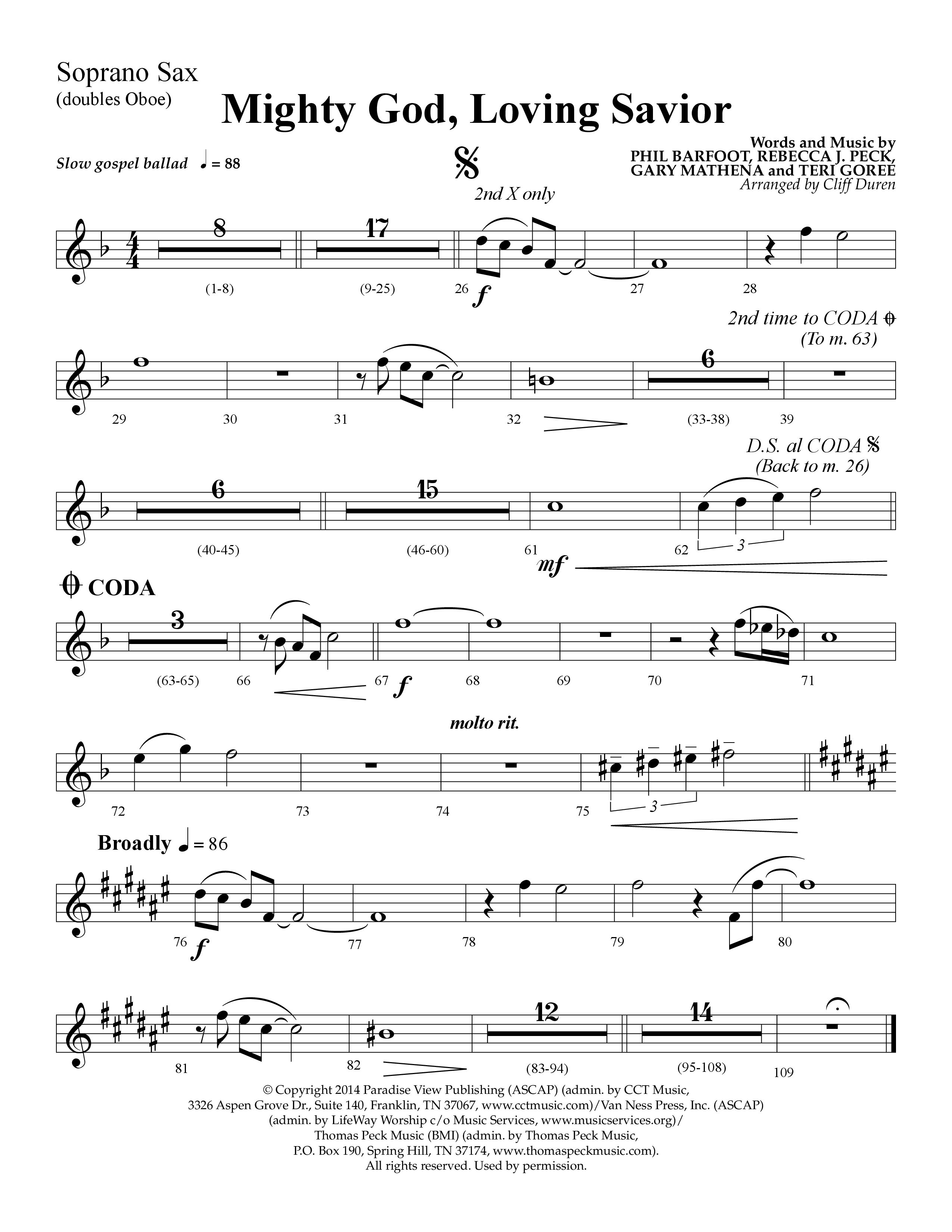 Mighty God Loving Savior (Choral Anthem SATB) Soprano Sax (Lifeway Choral / Arr. Cliff Duren)