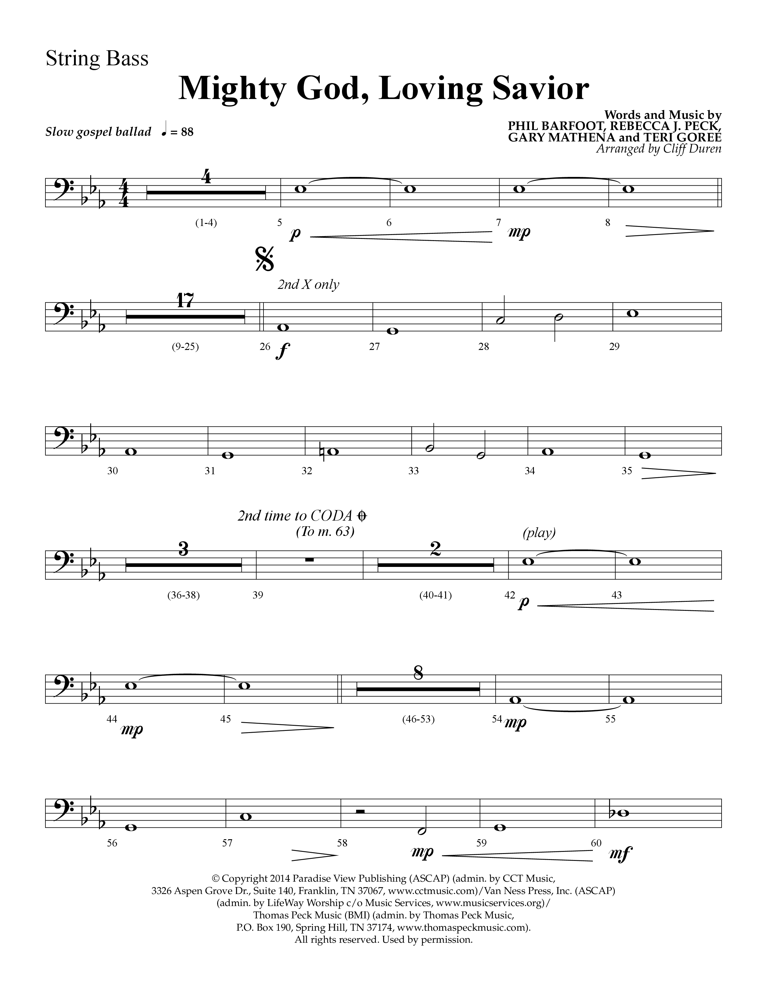 Mighty God Loving Savior (Choral Anthem SATB) String Bass (Lifeway Choral / Arr. Cliff Duren)