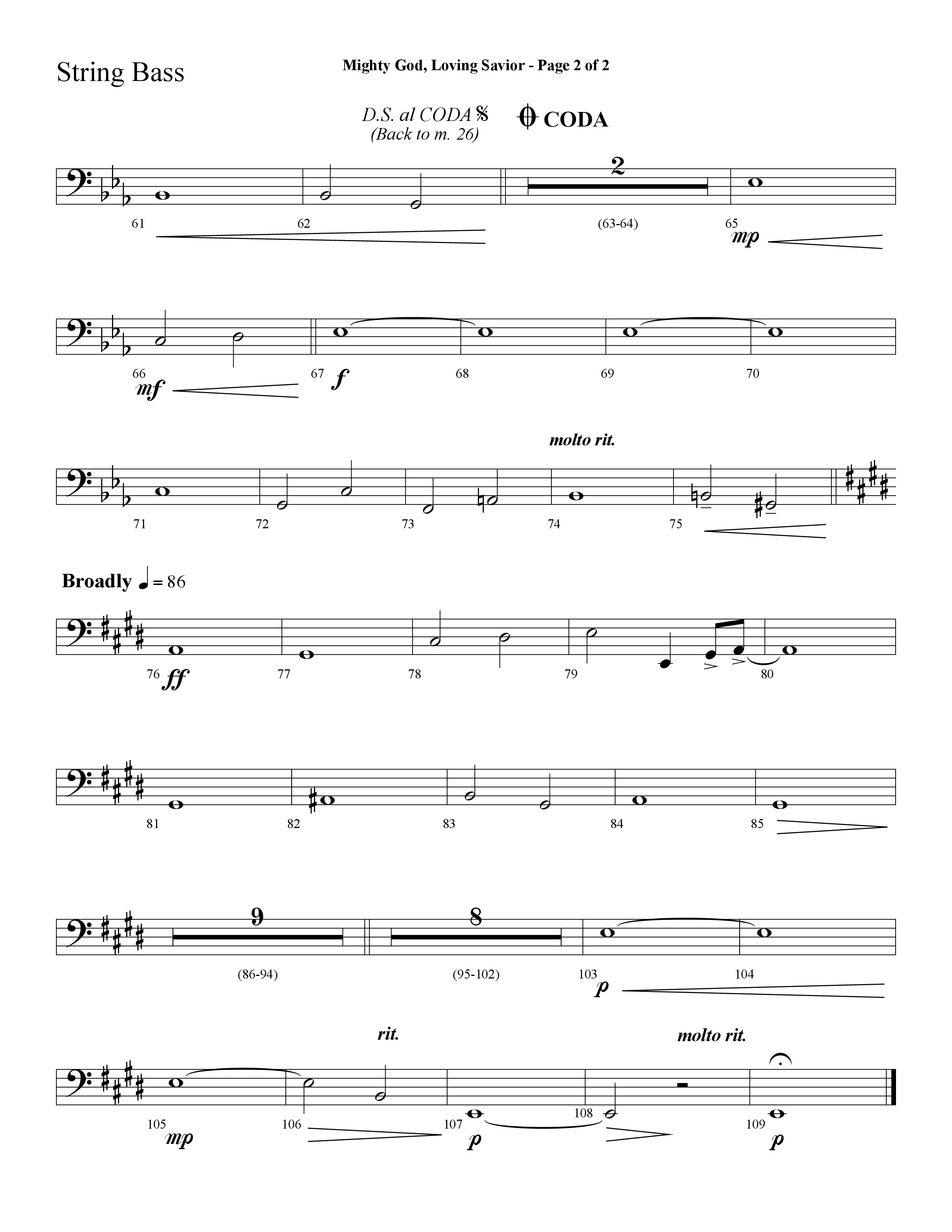 Mighty God Loving Savior (Choral Anthem SATB) String Bass (Lifeway Choral / Arr. Cliff Duren)