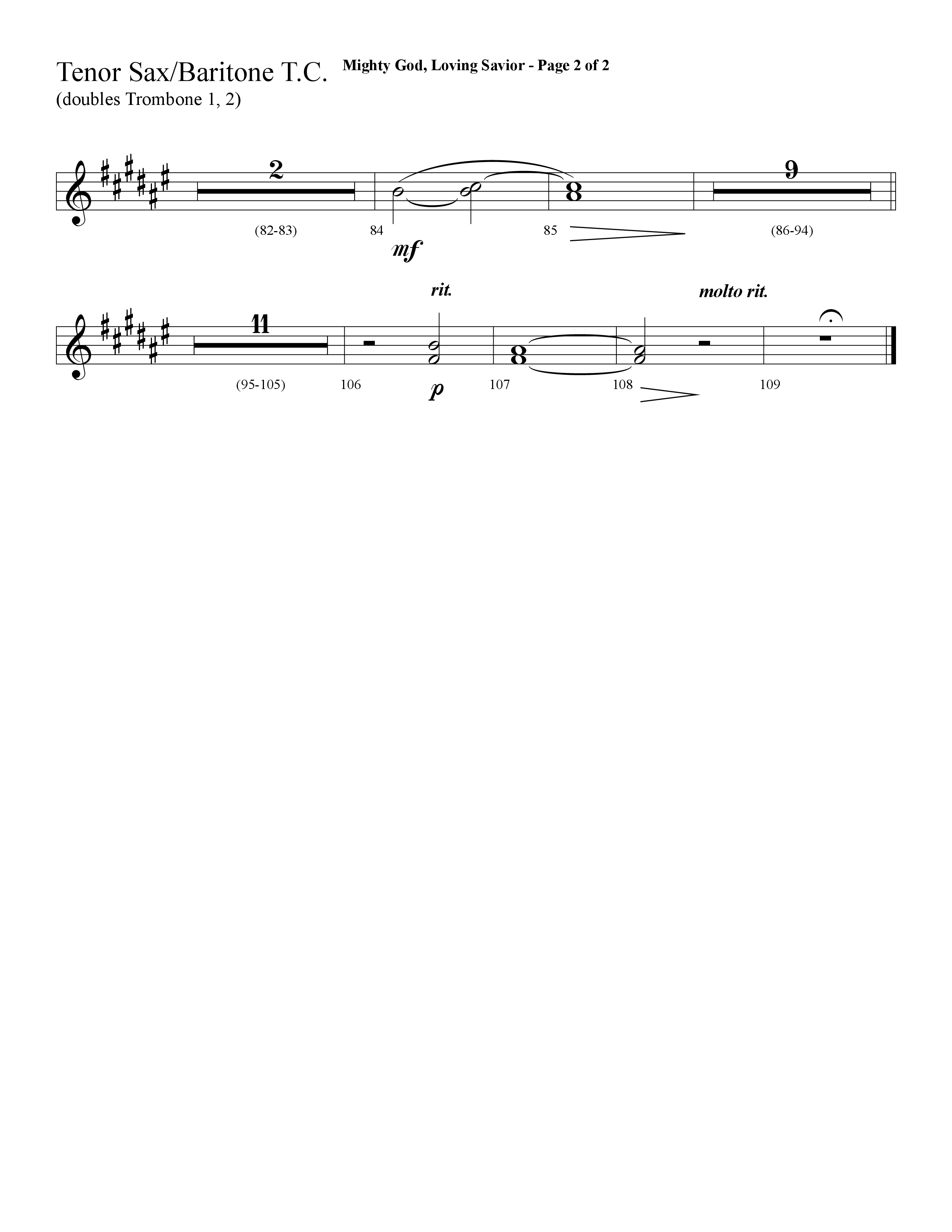 Mighty God Loving Savior (Choral Anthem SATB) Tenor Sax/Baritone T.C. (Lifeway Choral / Arr. Cliff Duren)