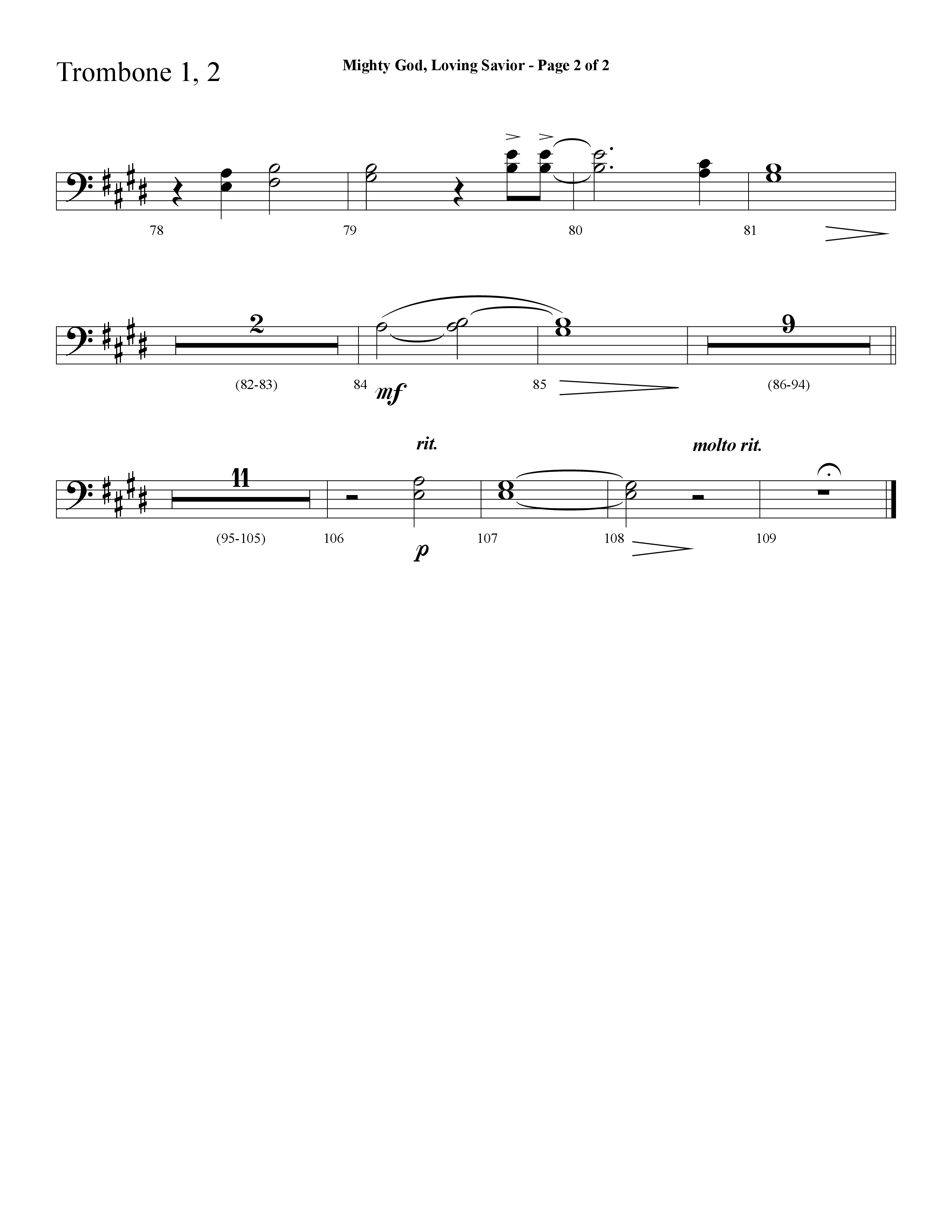 Mighty God Loving Savior (Choral Anthem SATB) Trombone 1/2 (Lifeway Choral / Arr. Cliff Duren)