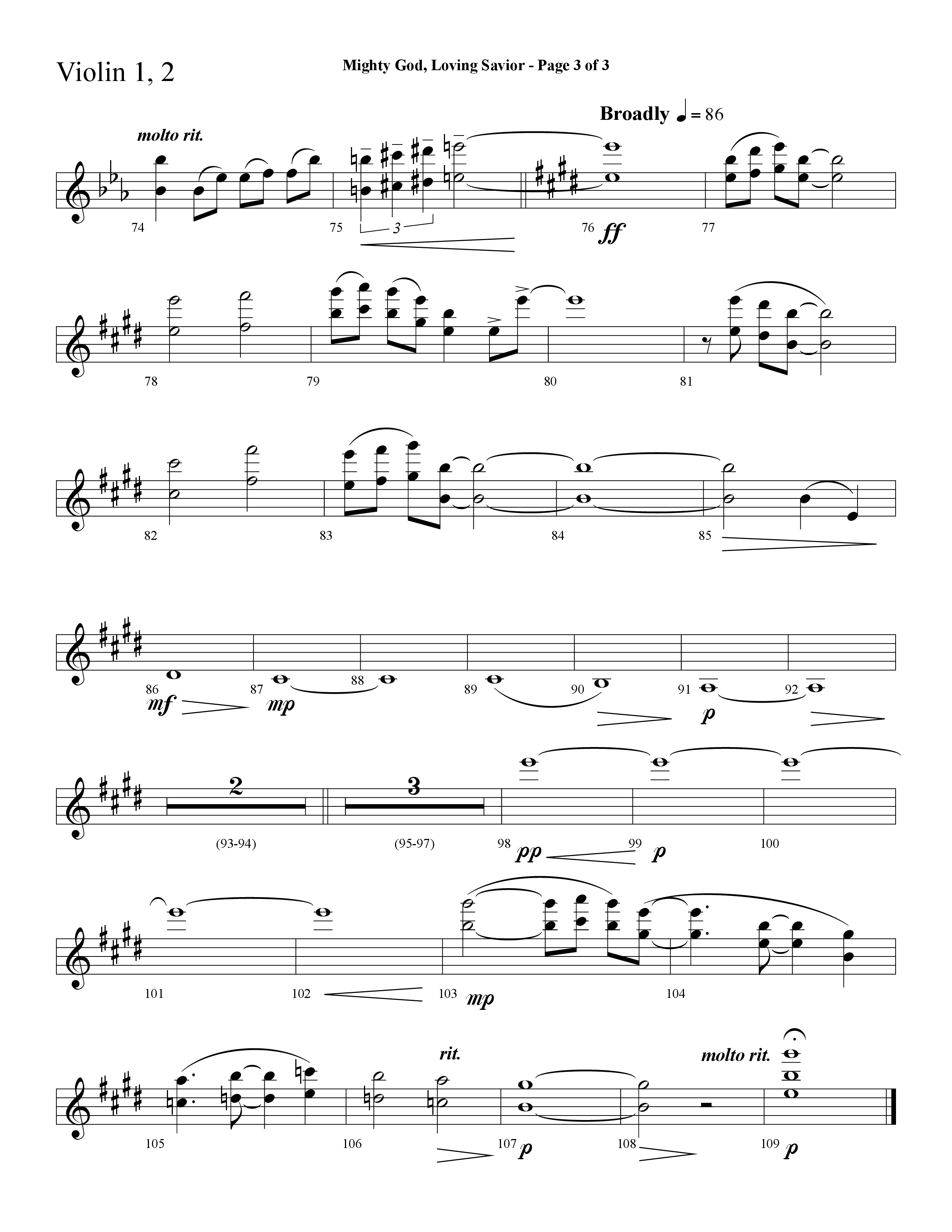 Mighty God Loving Savior (Choral Anthem SATB) Violin 1/2 (Lifeway Choral / Arr. Cliff Duren)