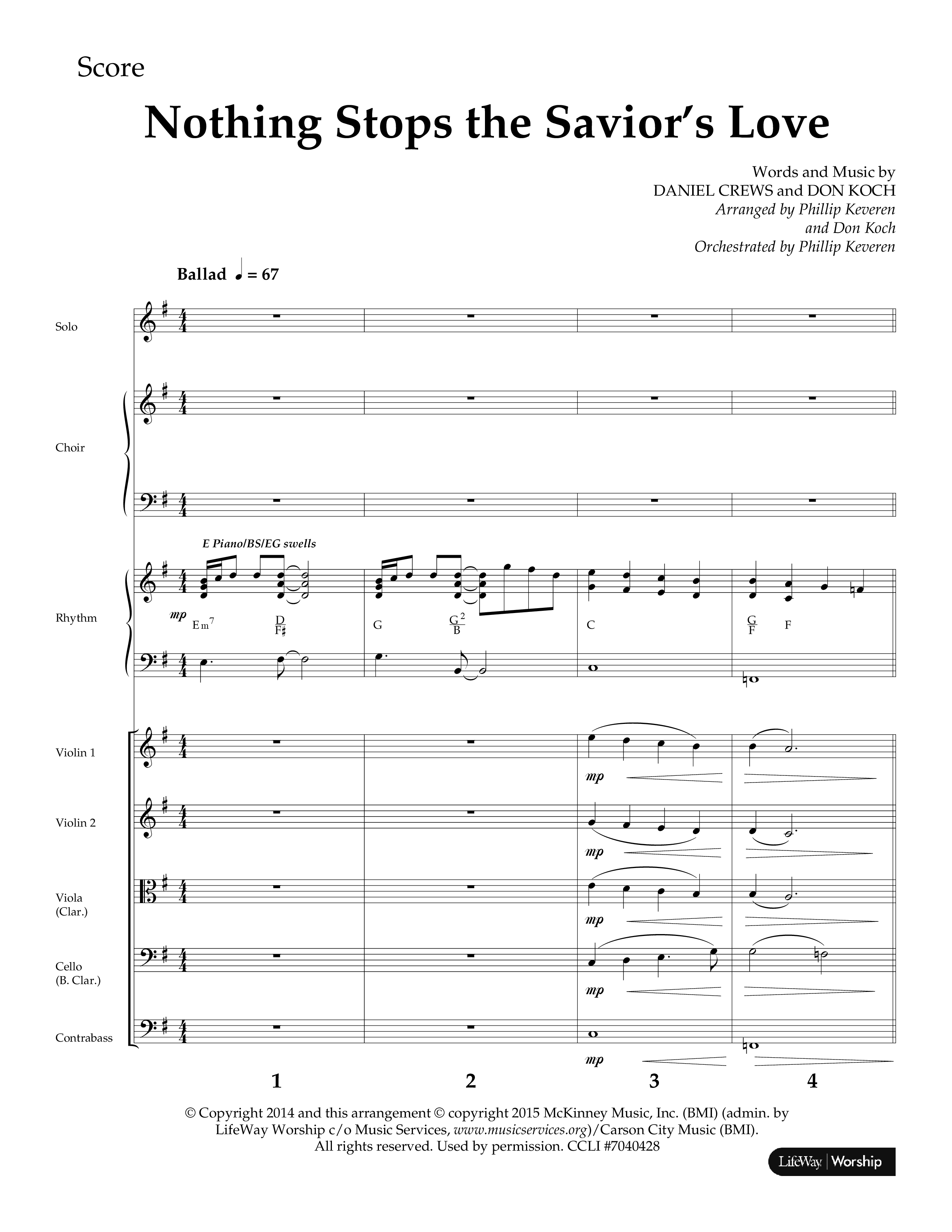 Nothing Stops The Saviors Love (Choral Anthem SATB) Orchestration (Lifeway Choral / Arr. Phillip Keveren / Arr. Don Koch / Orch. Phillip Keveren)