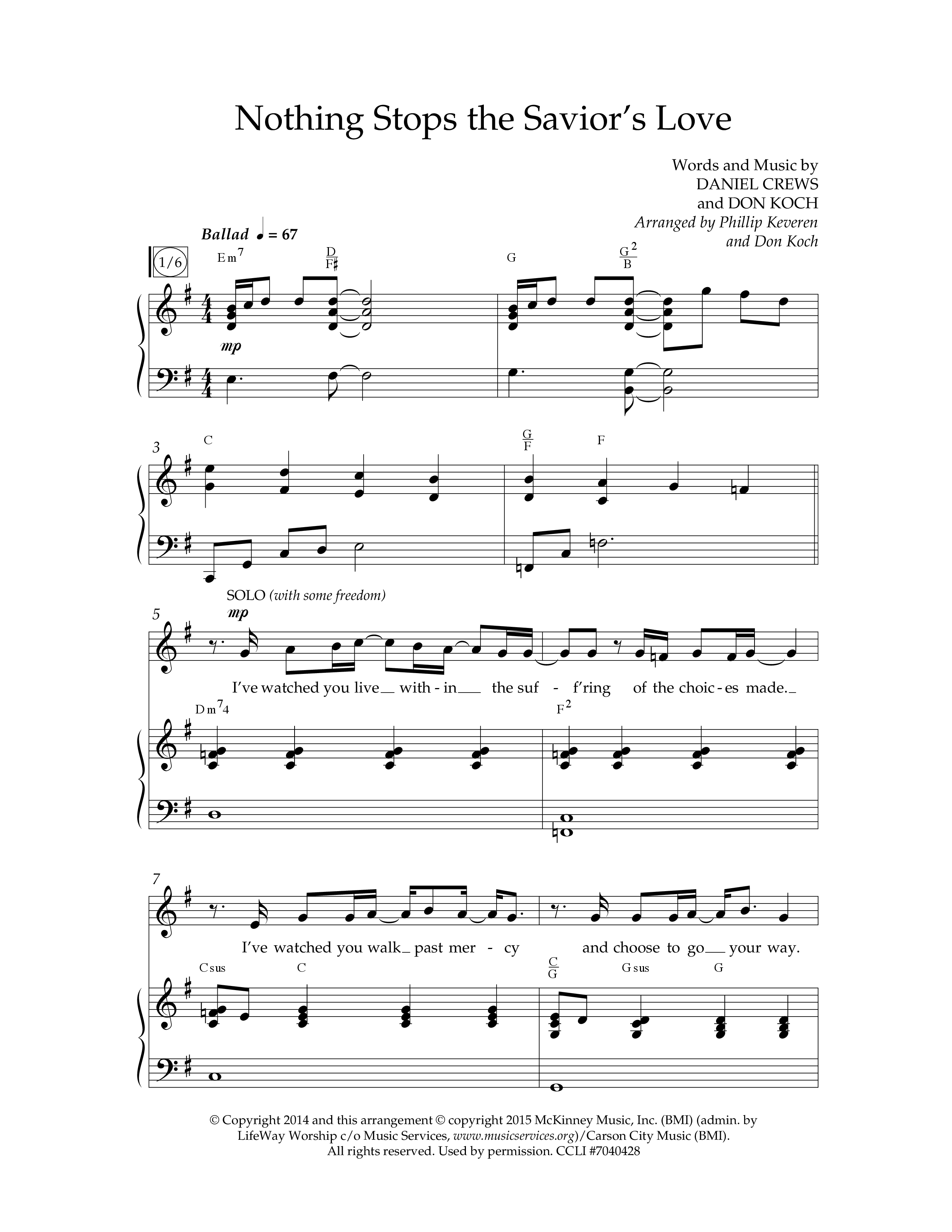 Nothing Stops The Saviors Love (Choral Anthem SATB) Anthem (SATB/Piano) (Lifeway Choral / Arr. Phillip Keveren / Arr. Don Koch / Orch. Phillip Keveren)