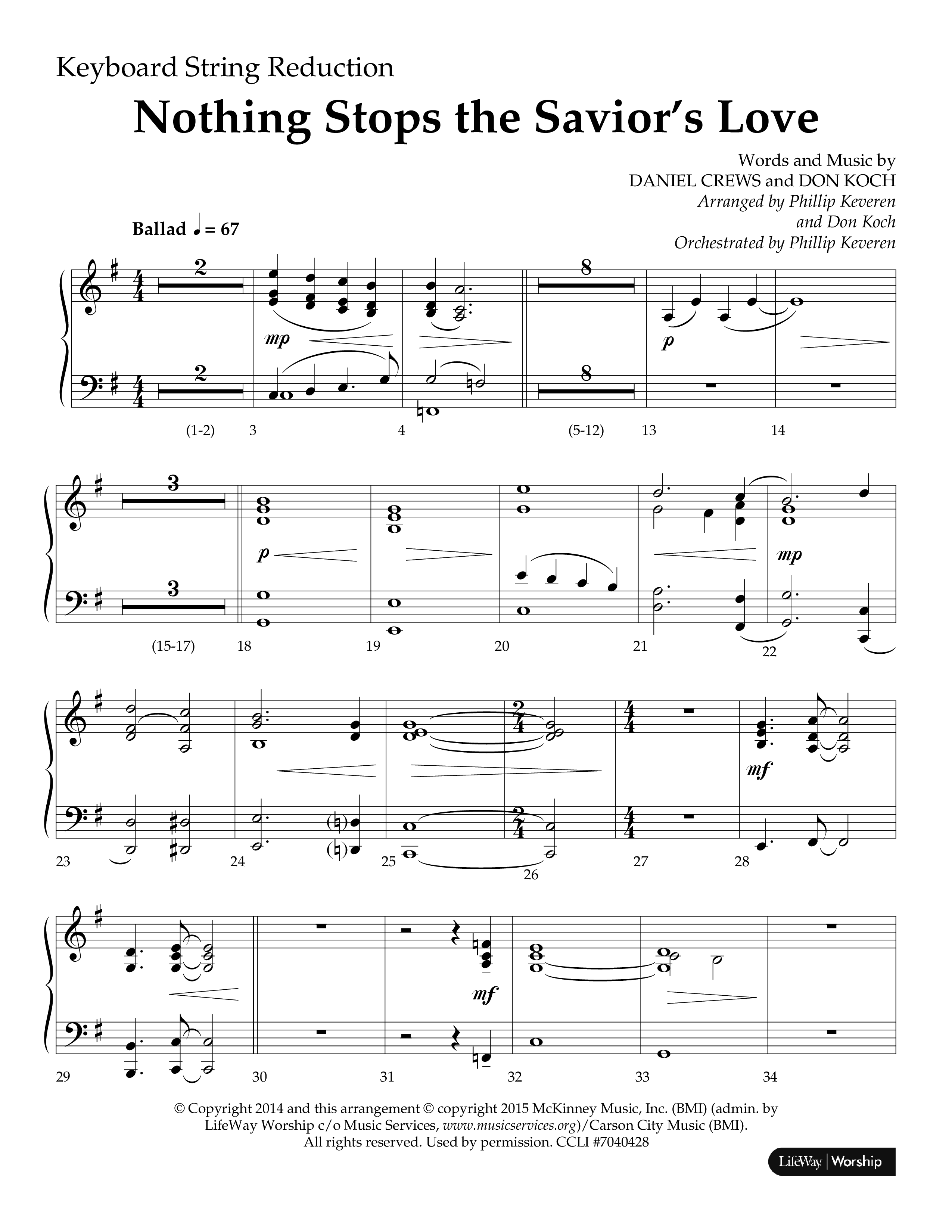 Nothing Stops The Saviors Love (Choral Anthem SATB) String Reduction (Lifeway Choral / Arr. Phillip Keveren / Arr. Don Koch / Orch. Phillip Keveren)