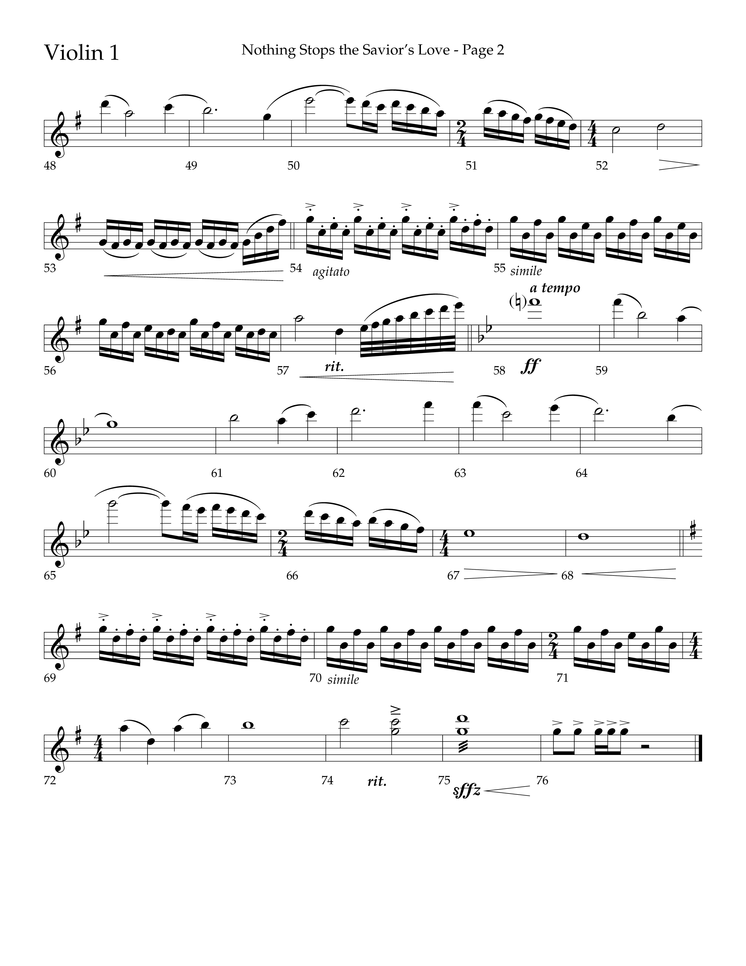 Nothing Stops The Saviors Love (Choral Anthem SATB) Violin 1 (Lifeway Choral / Arr. Phillip Keveren / Arr. Don Koch / Orch. Phillip Keveren)