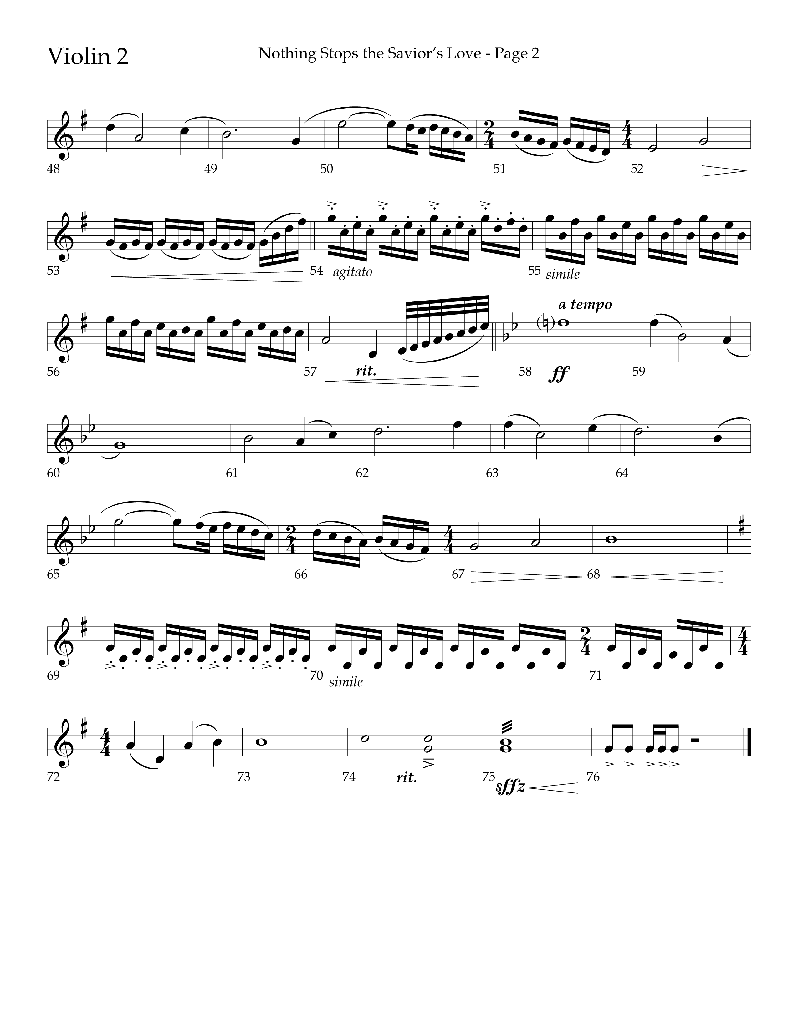 Nothing Stops The Saviors Love (Choral Anthem SATB) Violin 2 (Lifeway Choral / Arr. Phillip Keveren / Arr. Don Koch / Orch. Phillip Keveren)