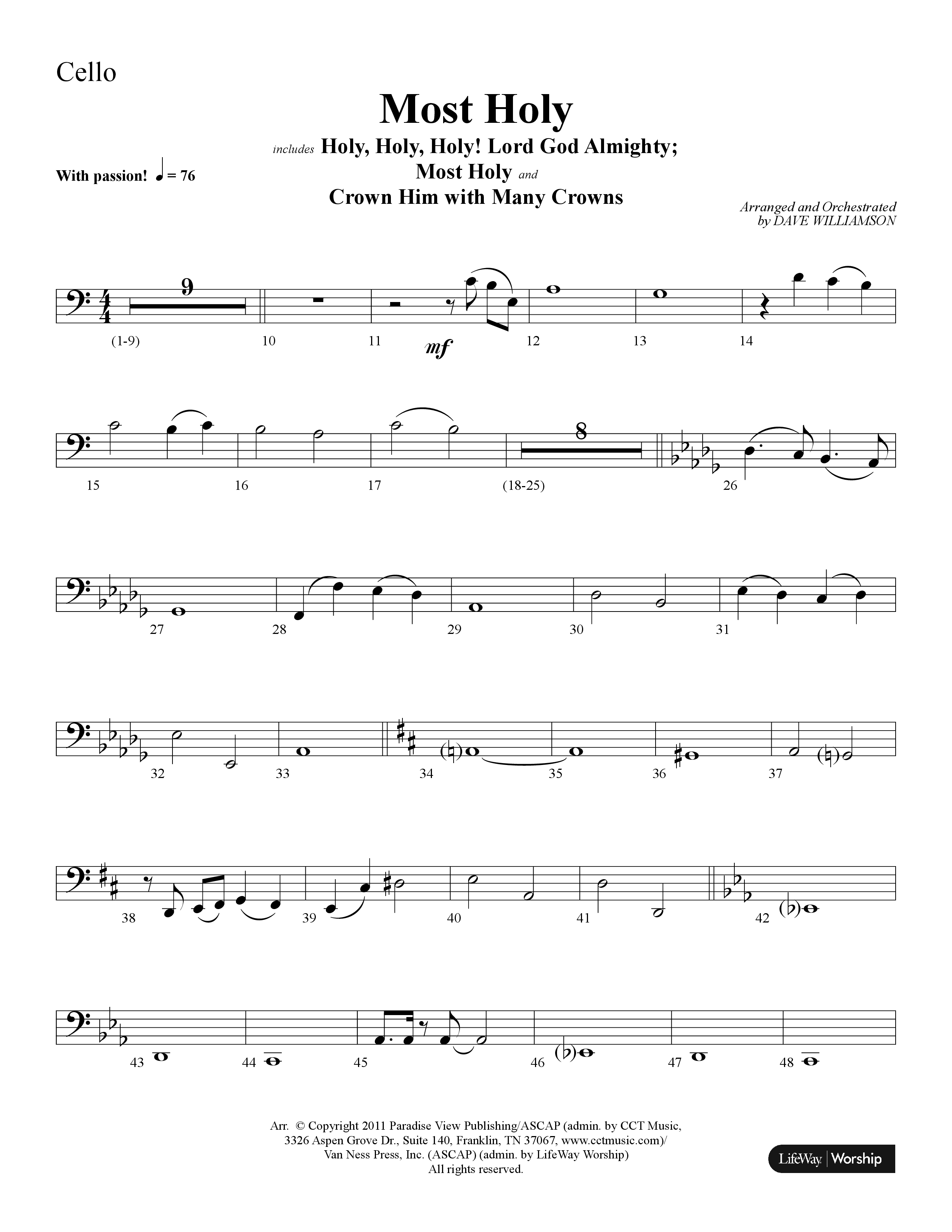 Most Holy (with Holy Holy Holy, Crown Him With Many Crowns) (Choral Anthem SATB) Cello (Lifeway Choral / Arr. Dave Williamson)