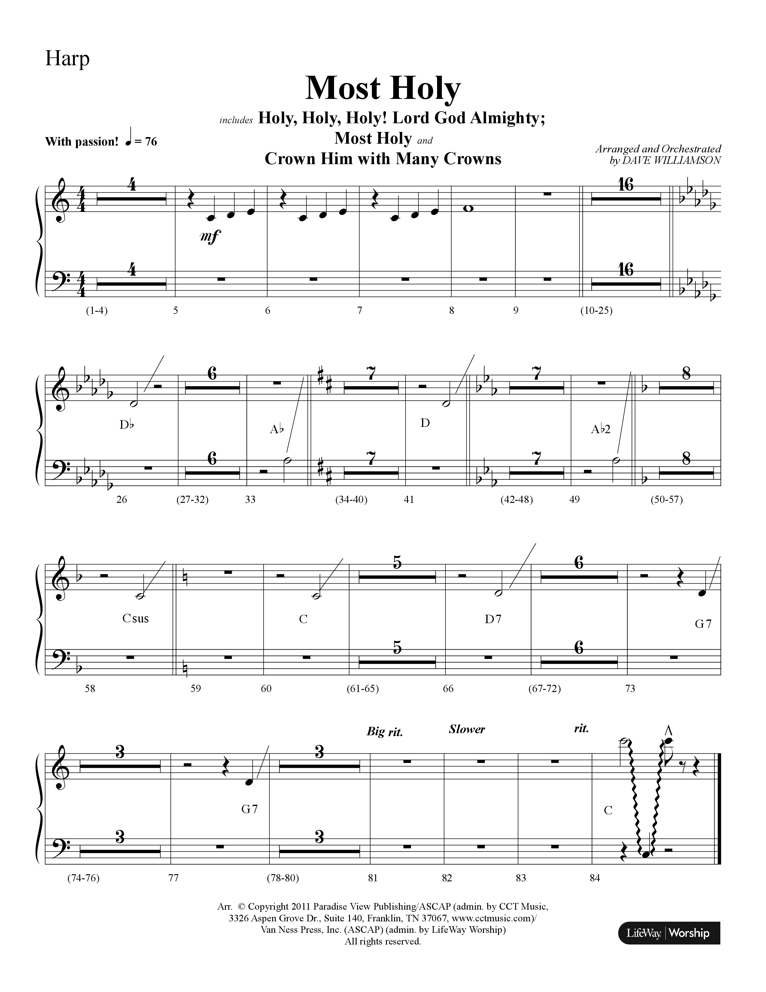 Most Holy (with Holy Holy Holy, Crown Him With Many Crowns) (Choral Anthem SATB) Harp (Lifeway Choral / Arr. Dave Williamson)