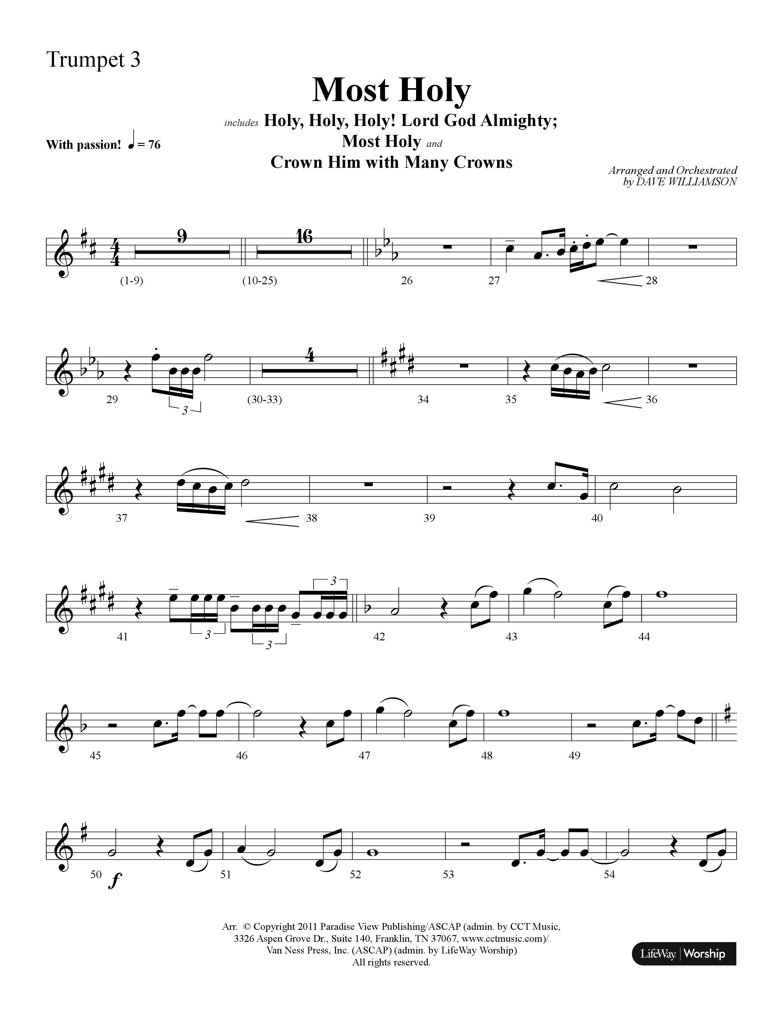 Most Holy (with Holy Holy Holy, Crown Him With Many Crowns) (Choral Anthem SATB) Trumpet 3 (Lifeway Choral / Arr. Dave Williamson)