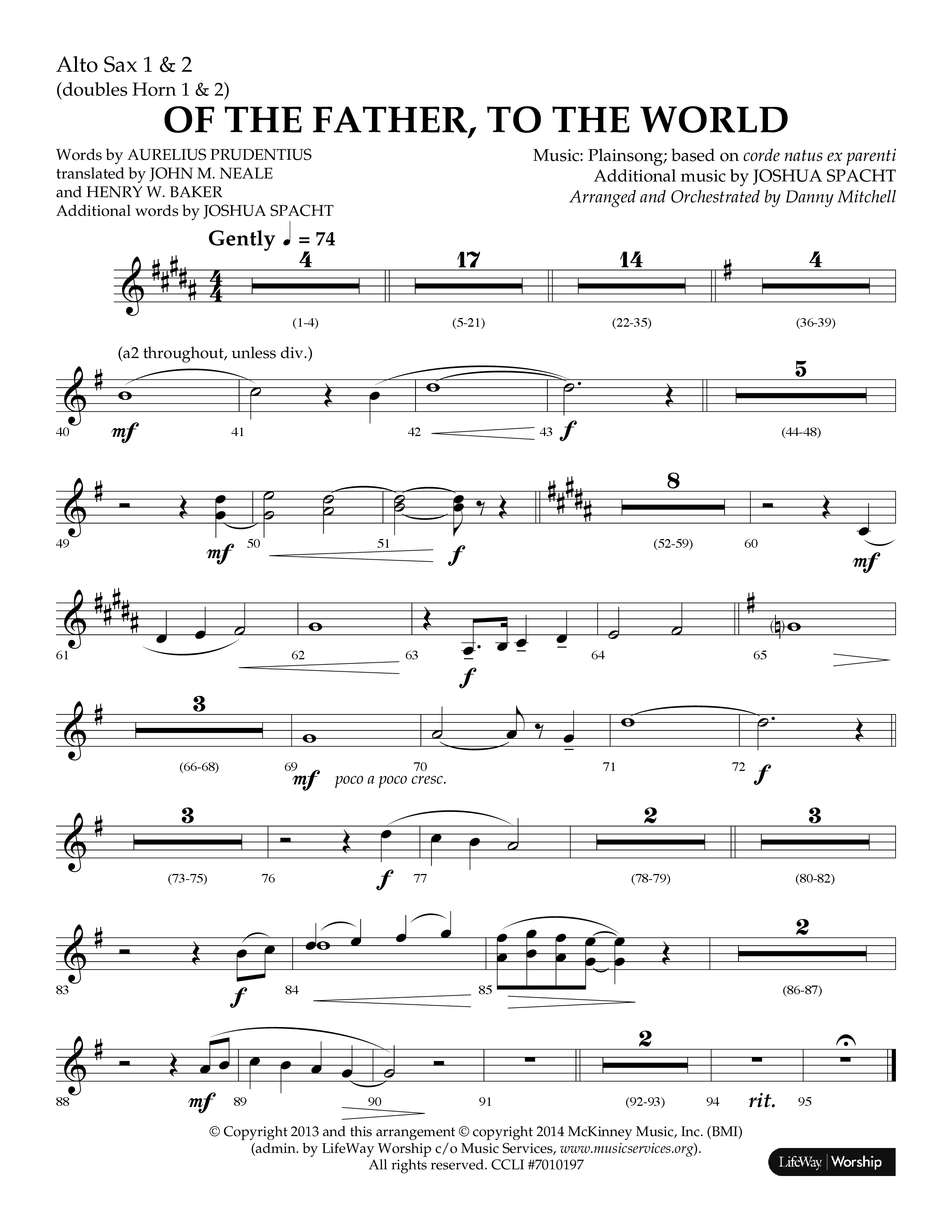 Of The Father To The World (Choral Anthem SATB) Alto Sax 1/2 (Lifeway Choral / Arr. Danny Mitchell)