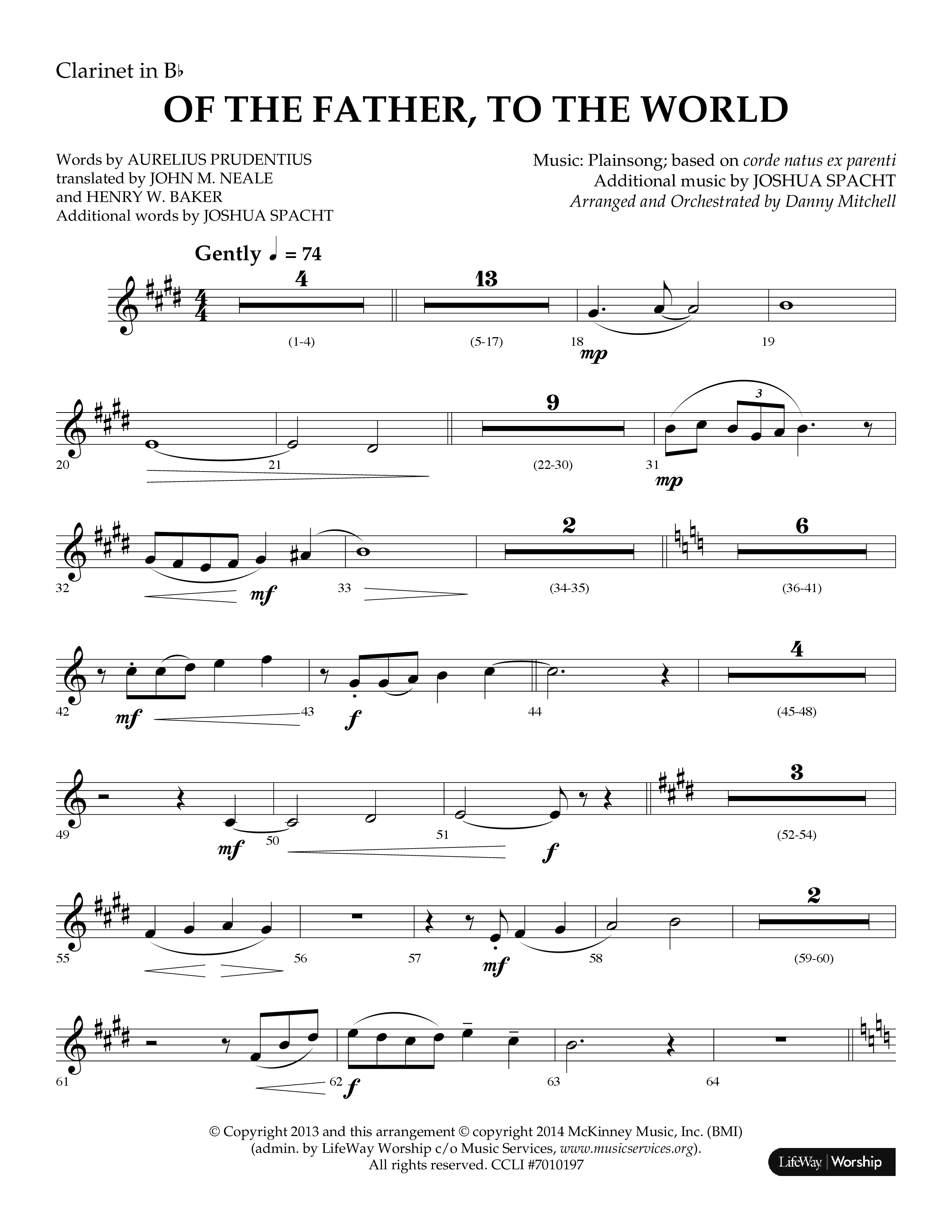 Of The Father To The World (Choral Anthem SATB) Clarinet 1/2 (Lifeway Choral / Arr. Danny Mitchell)