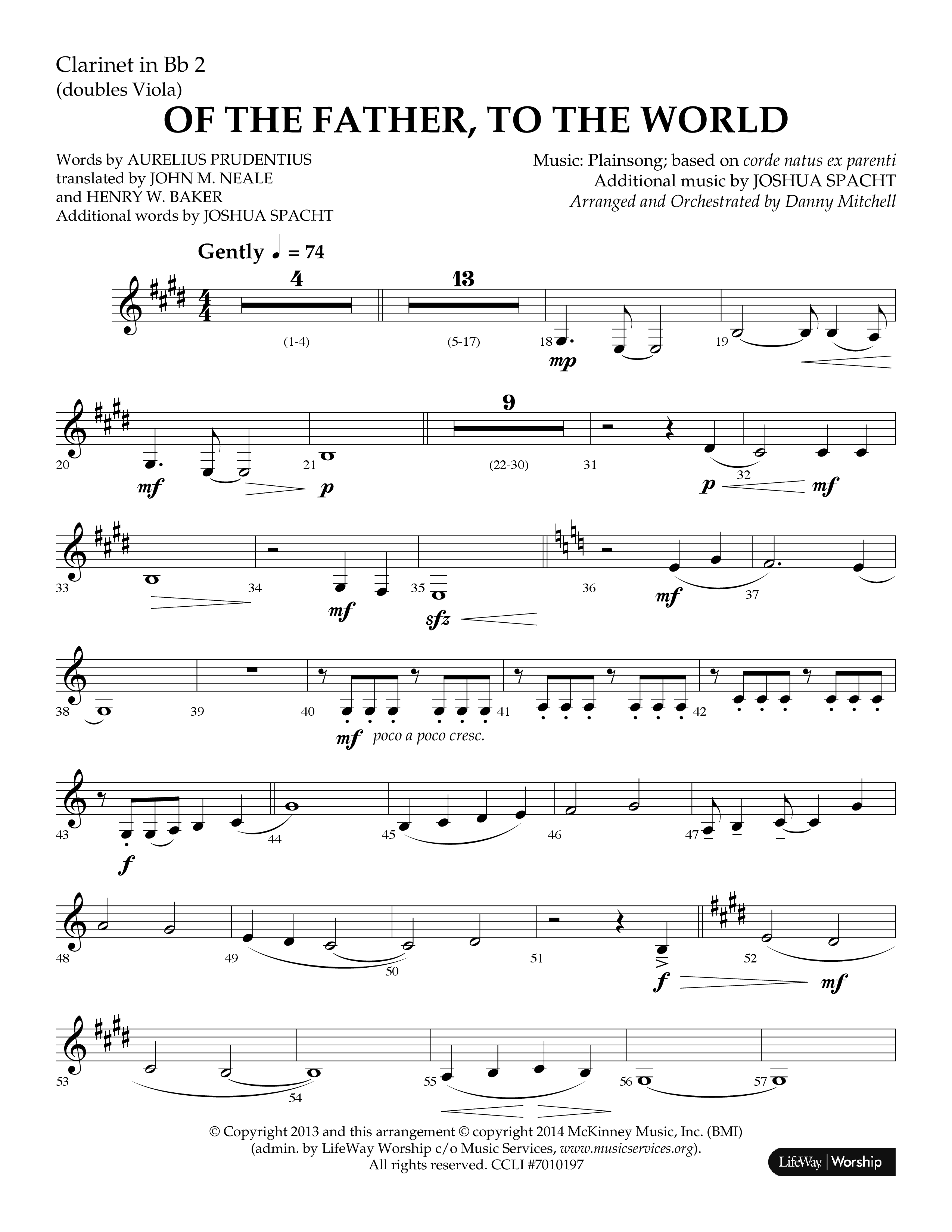Of The Father To The World (Choral Anthem SATB) Clarinet 1/2 (Lifeway Choral / Arr. Danny Mitchell)