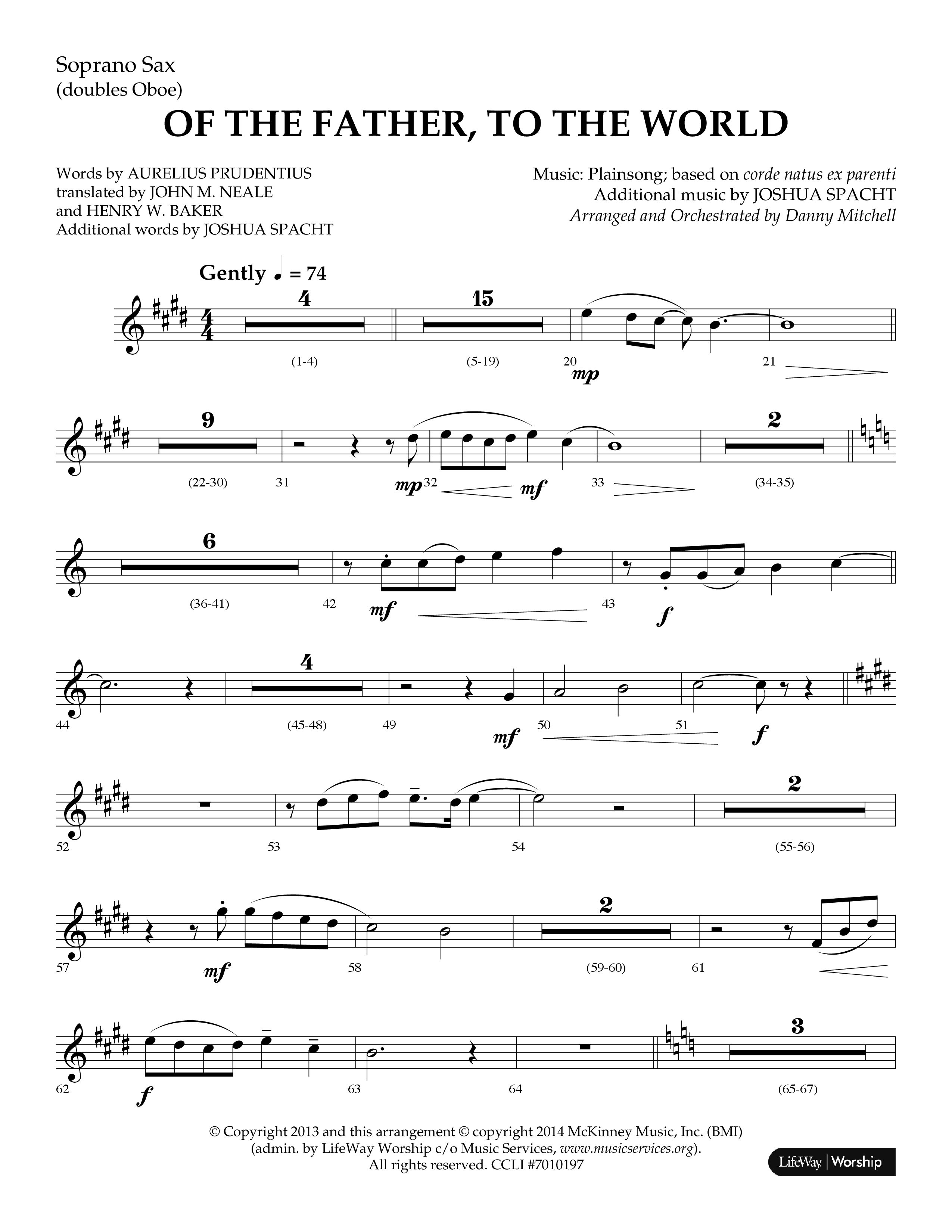 Of The Father To The World (Choral Anthem SATB) Soprano Sax (Lifeway Choral / Arr. Danny Mitchell)