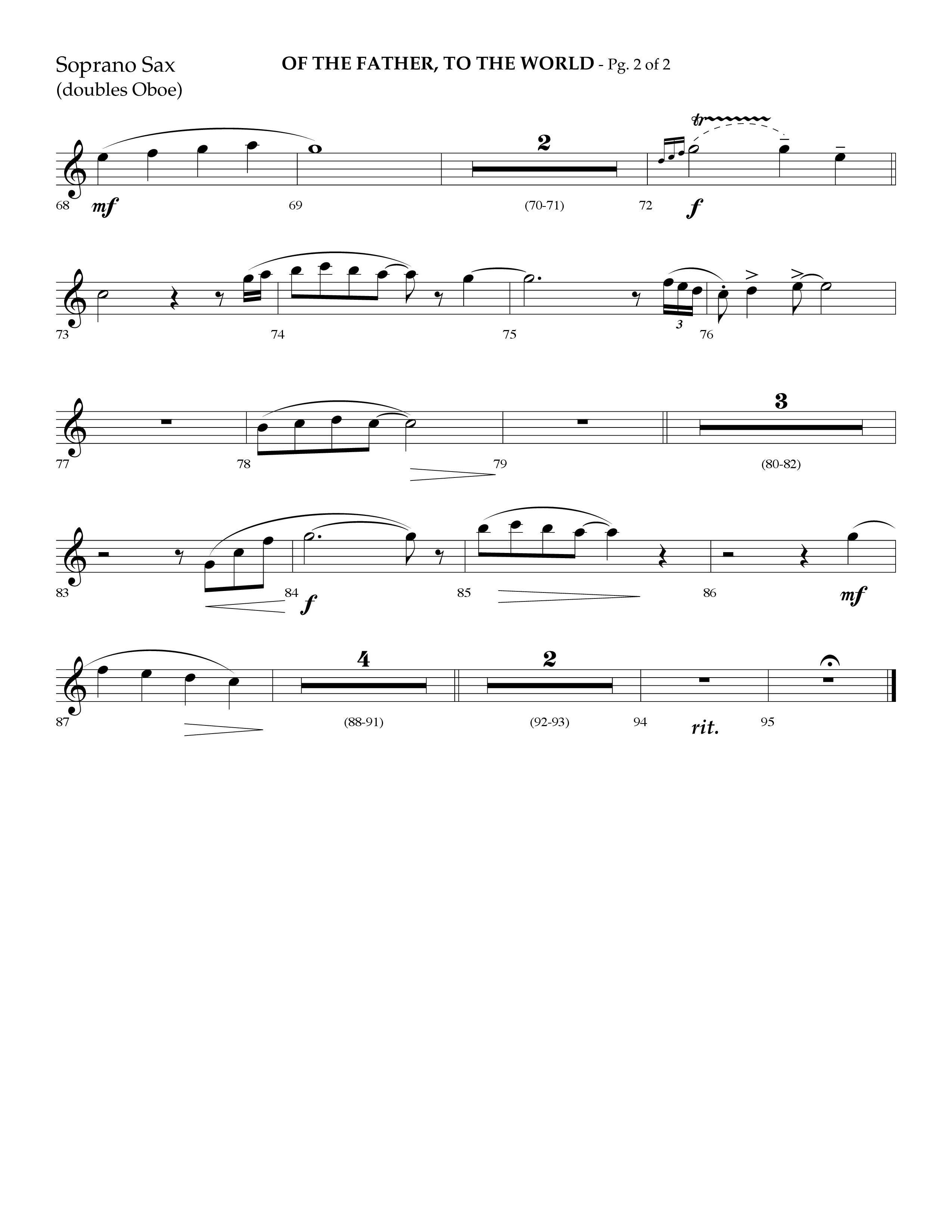 Of The Father To The World (Choral Anthem SATB) Soprano Sax (Lifeway Choral / Arr. Danny Mitchell)