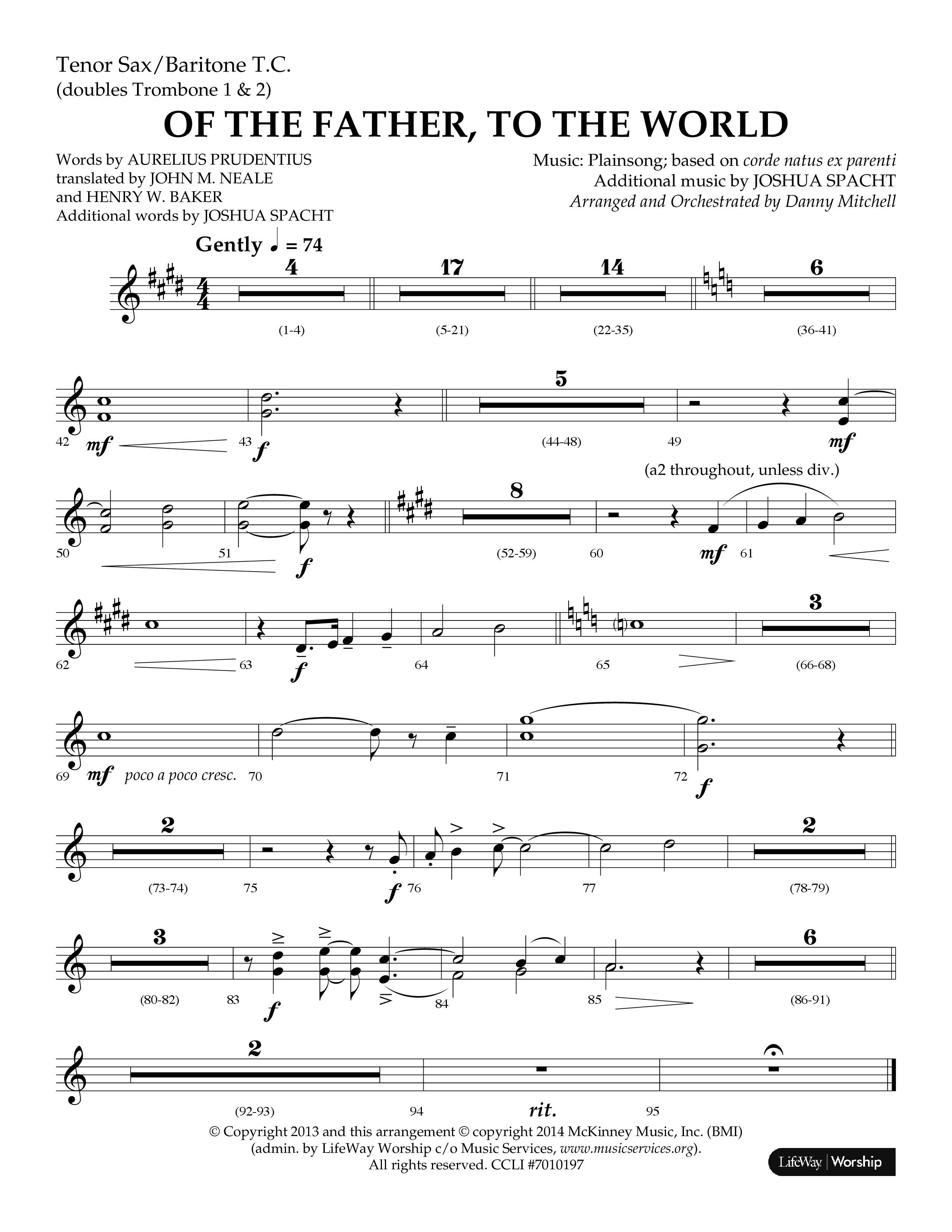 Of The Father To The World (Choral Anthem SATB) Tenor Sax/Baritone T.C. (Lifeway Choral / Arr. Danny Mitchell)