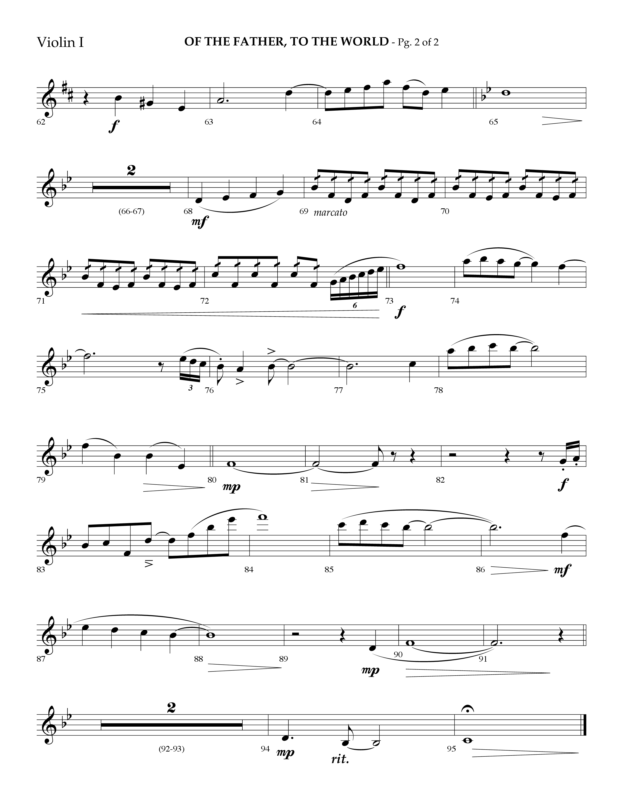 Of The Father To The World (Choral Anthem SATB) Violin 1 (Lifeway Choral / Arr. Danny Mitchell)