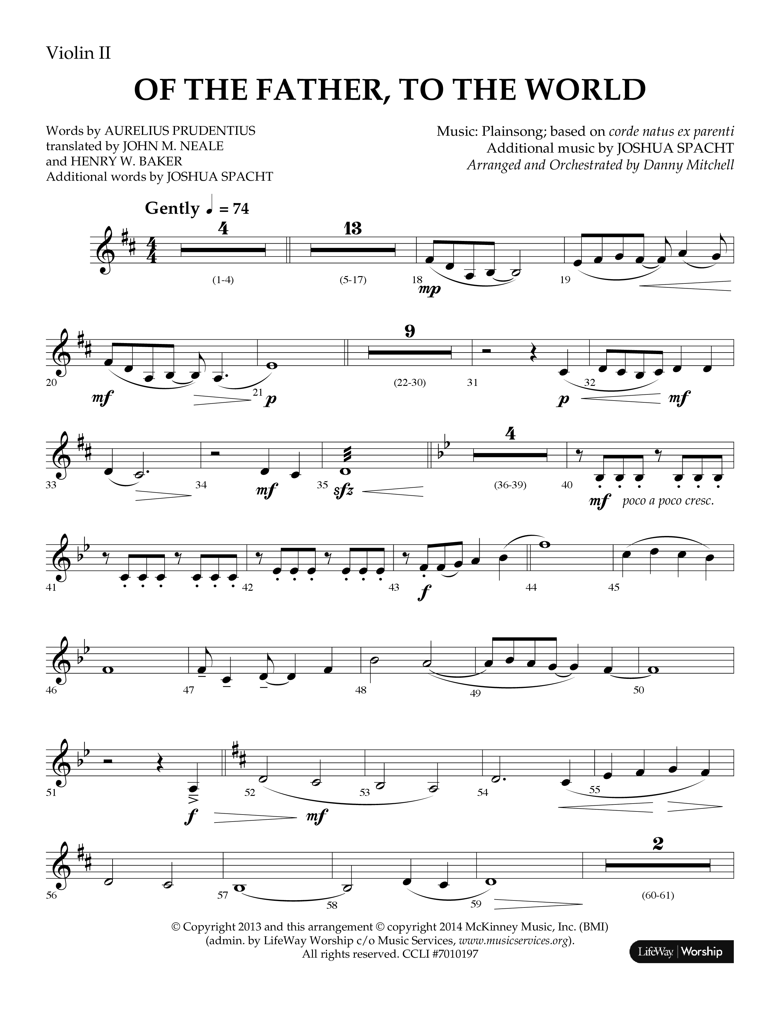 Of The Father To The World (Choral Anthem SATB) Violin 2 (Lifeway Choral / Arr. Danny Mitchell)
