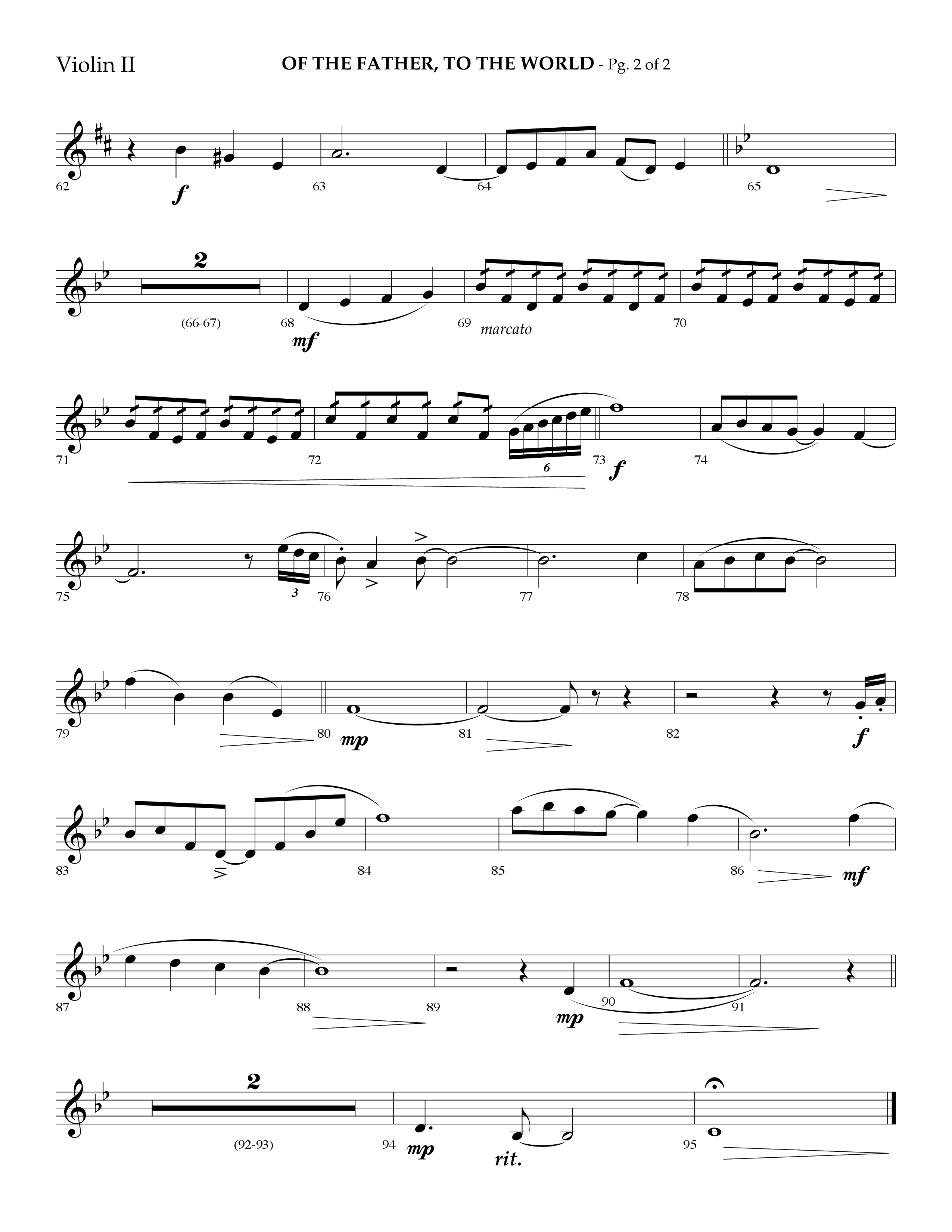 Of The Father To The World (Choral Anthem SATB) Violin 2 (Lifeway Choral / Arr. Danny Mitchell)