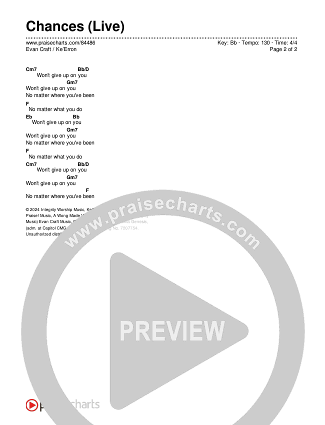 Chances (Live) Chord Chart (Evan Craft / Ke’Erron)