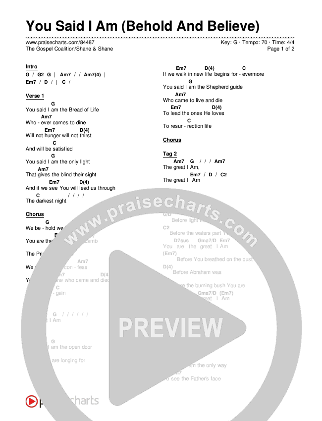 You Said I Am (Behold And Believe) Chords & Lyrics (The Gospel Coalition / Shane & Shane)