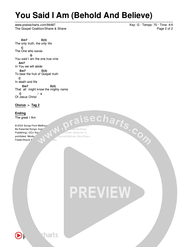 You Said I Am (Behold And Believe) Chords & Lyrics (The Gospel Coalition / Shane & Shane)