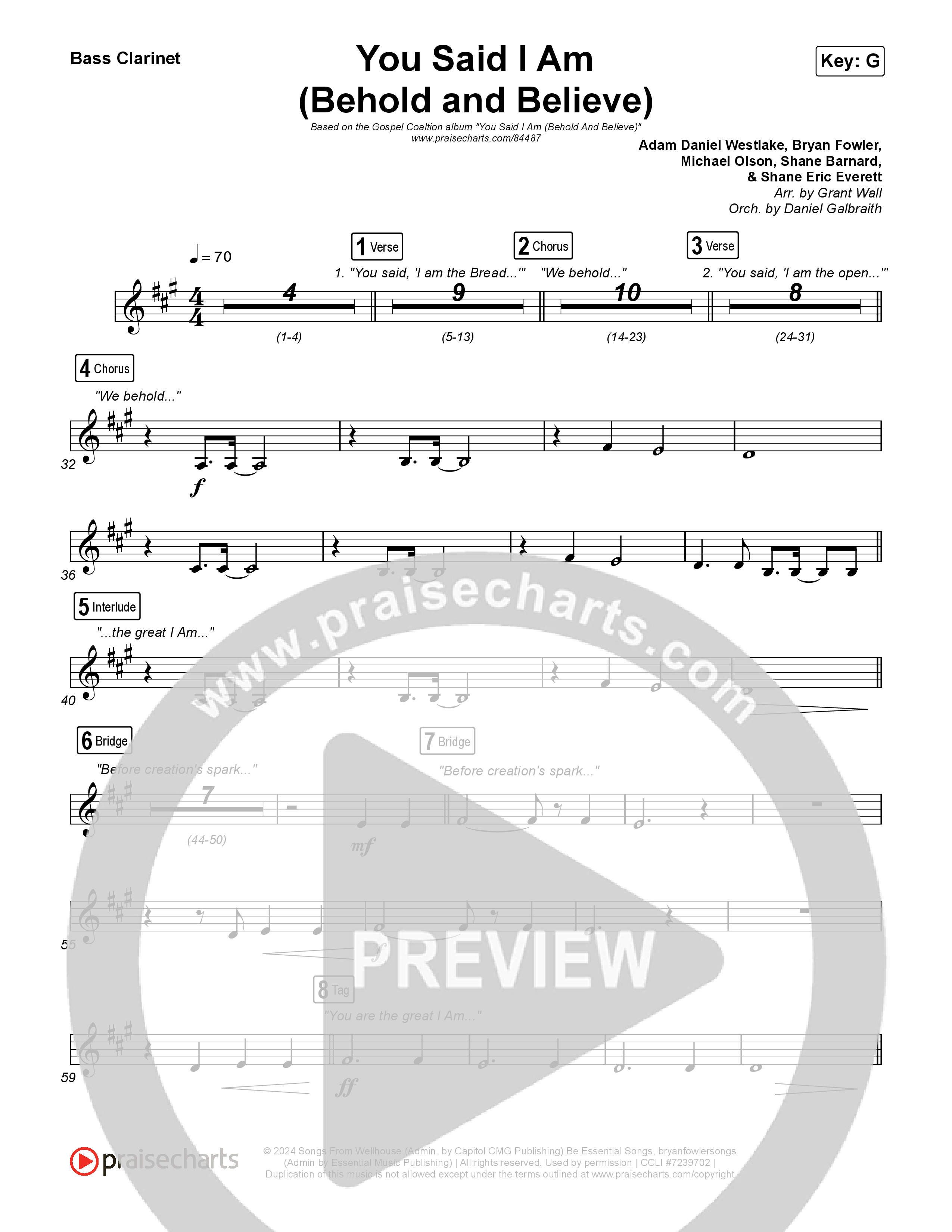 You Said I Am (Behold And Believe) Bass Clarinet (The Gospel Coalition / Shane & Shane)