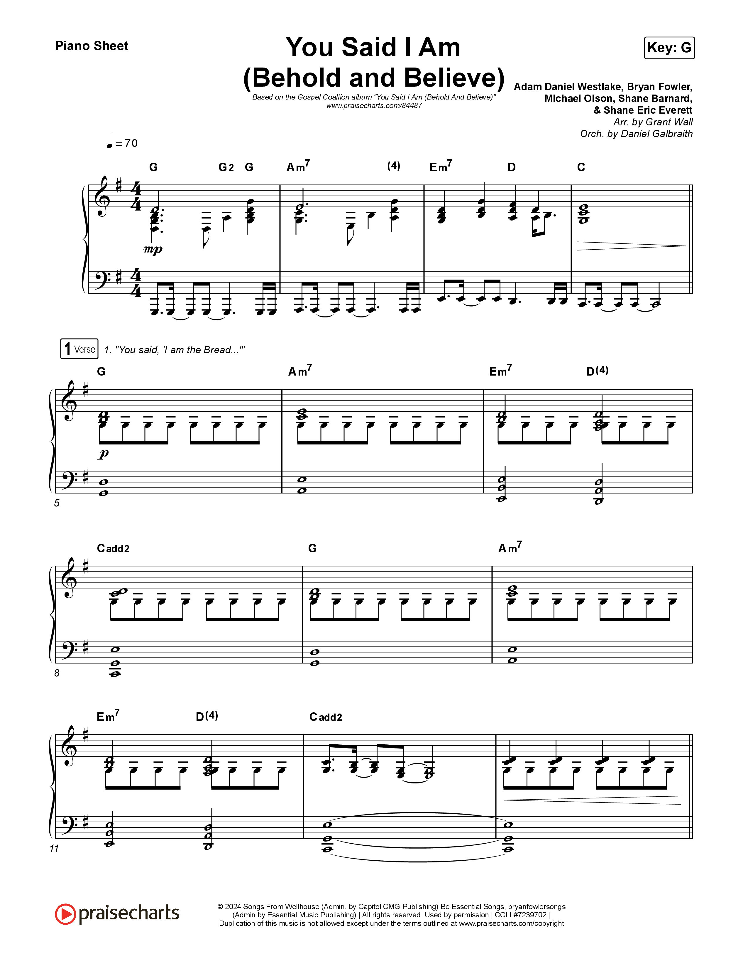 You Said I Am (Behold And Believe) Piano Sheet (The Gospel Coalition / Shane & Shane)