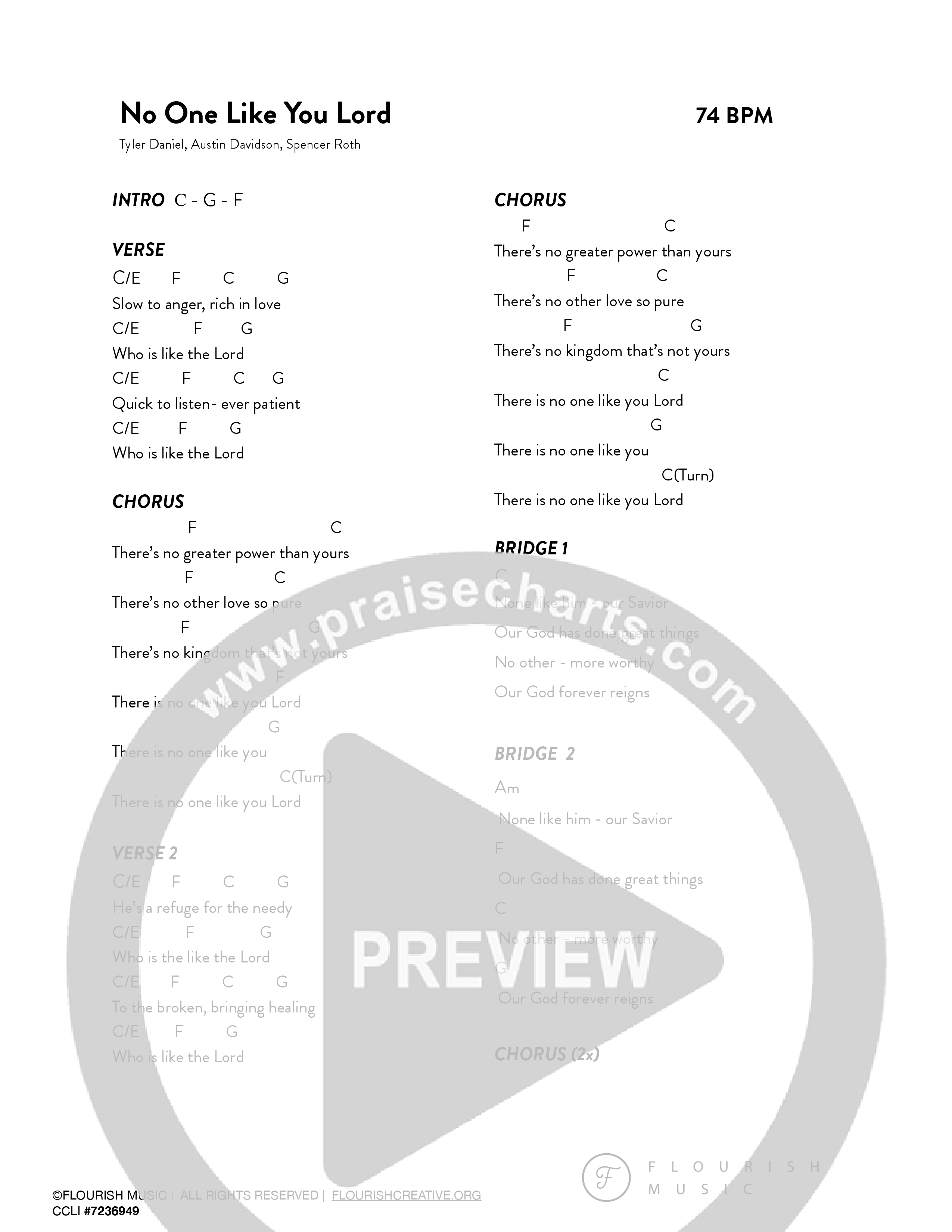 No One Like You Lord Chord Chart (Flourish Music)