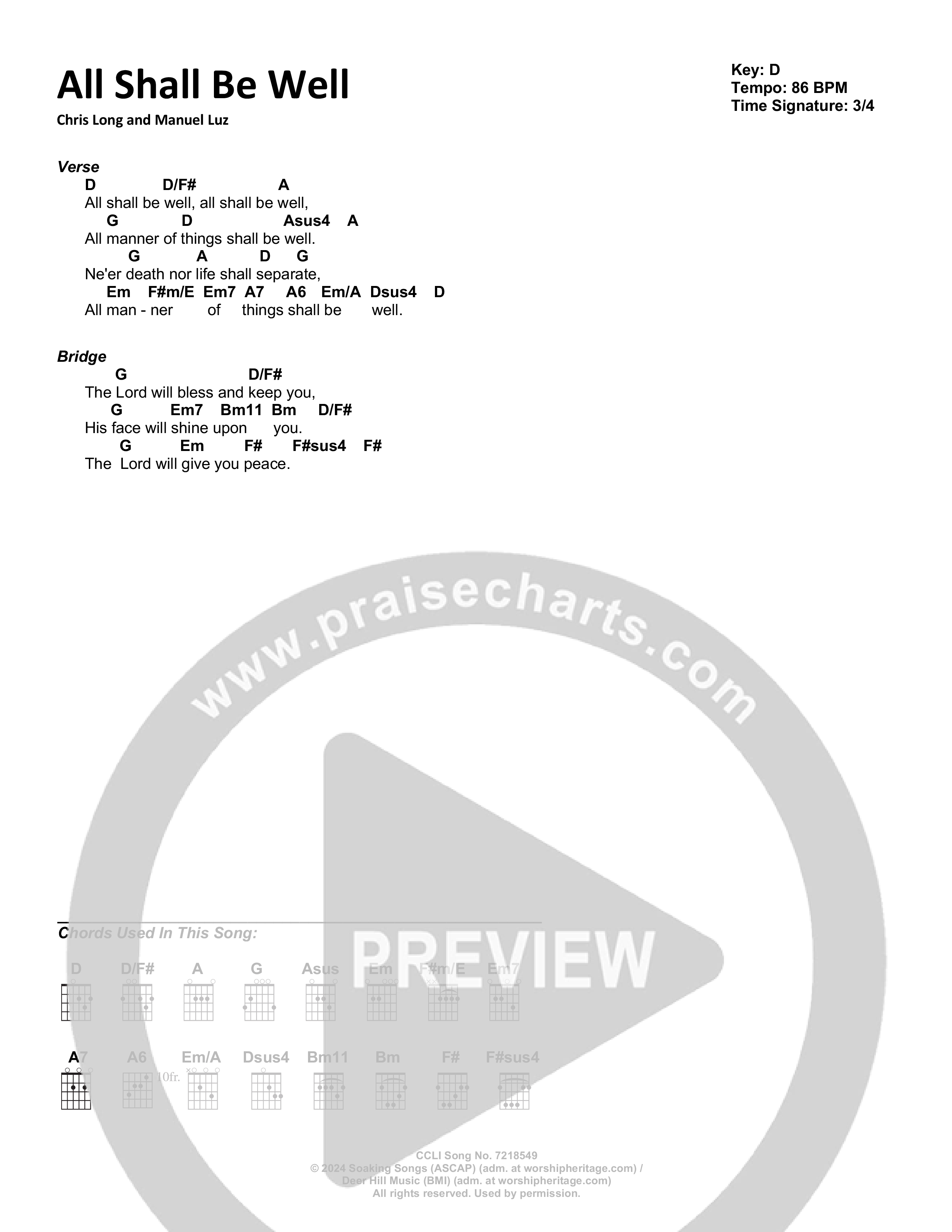 All Shall Be Well Chord Chart (The Immerse Collective)