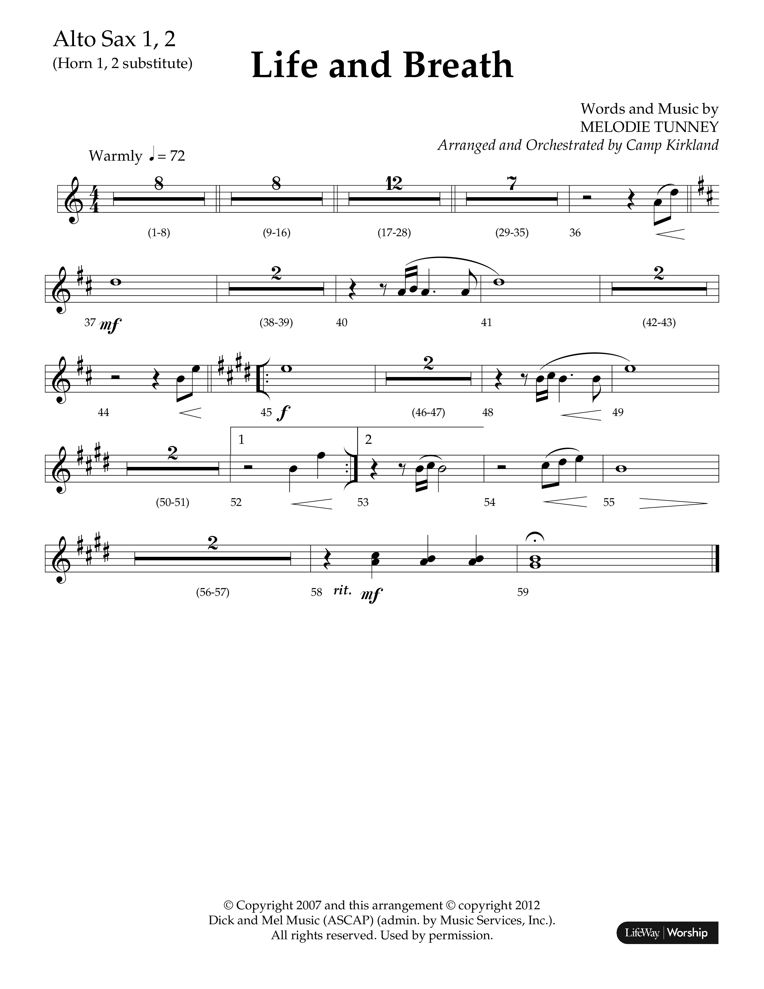 Life And Breath (Choral Anthem SATB) Alto Sax 1/2 (Lifeway Choral / Arr. Camp Kirkland)