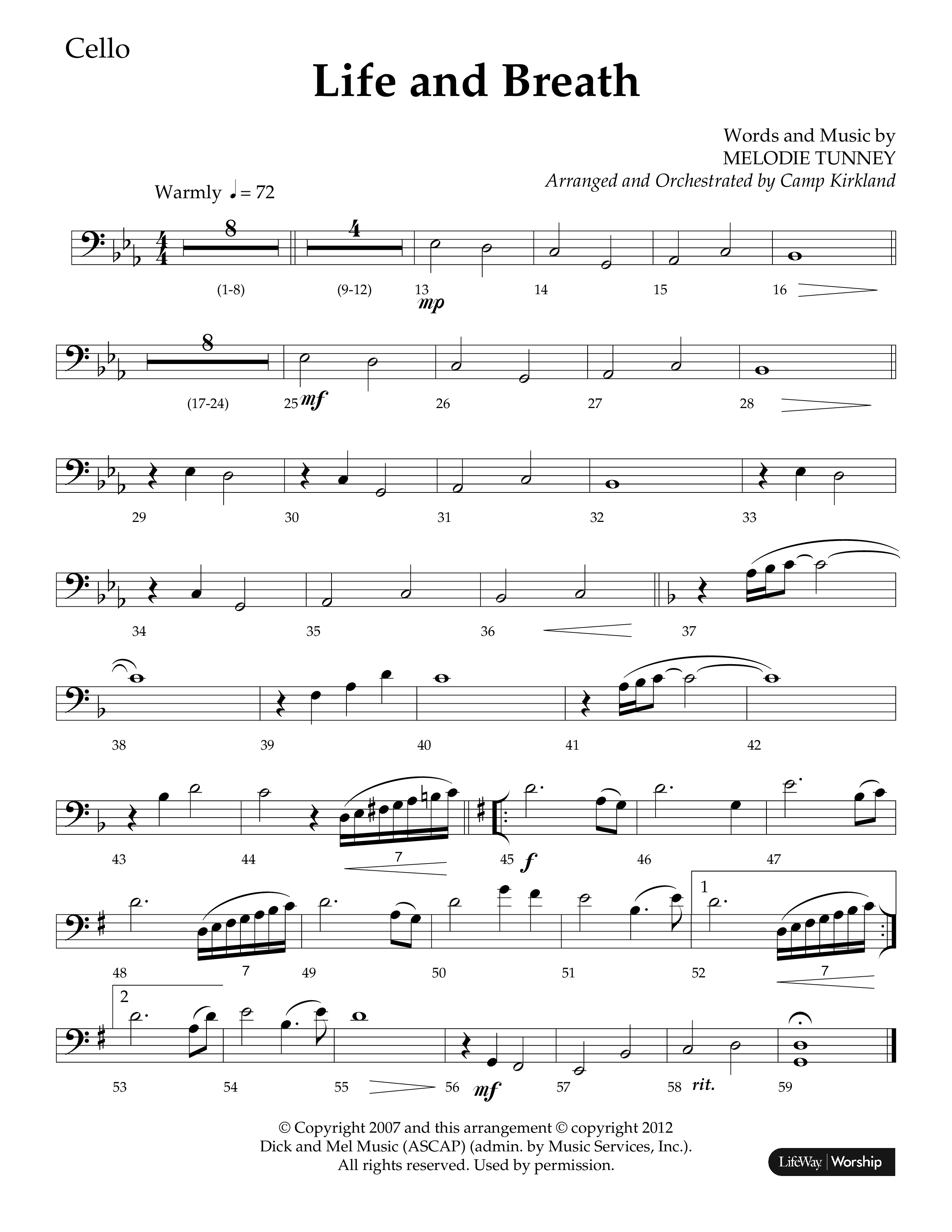 Life And Breath (Choral Anthem SATB) Cello (Lifeway Choral / Arr. Camp Kirkland)