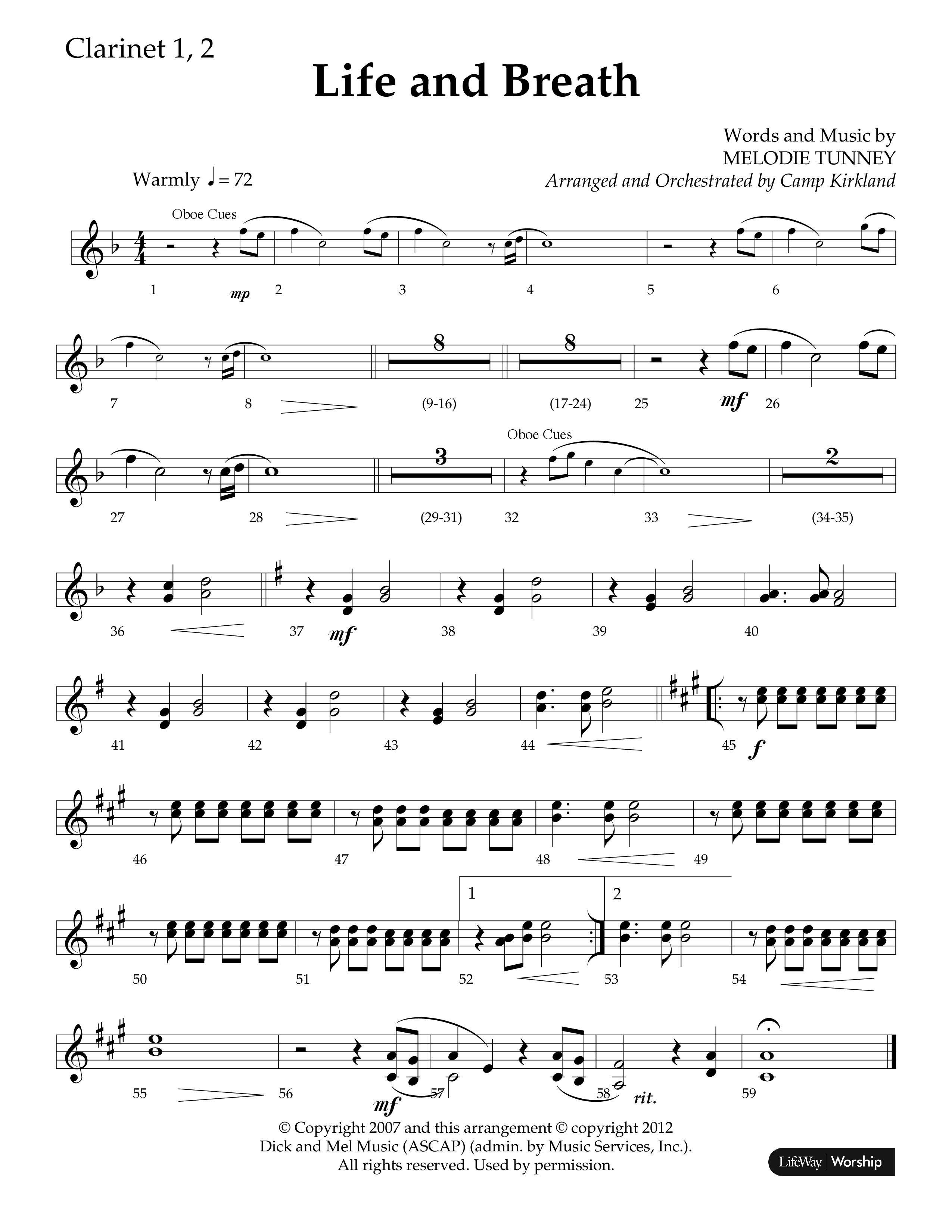 Life And Breath (Choral Anthem SATB) Clarinet 1/2 (Lifeway Choral / Arr. Camp Kirkland)