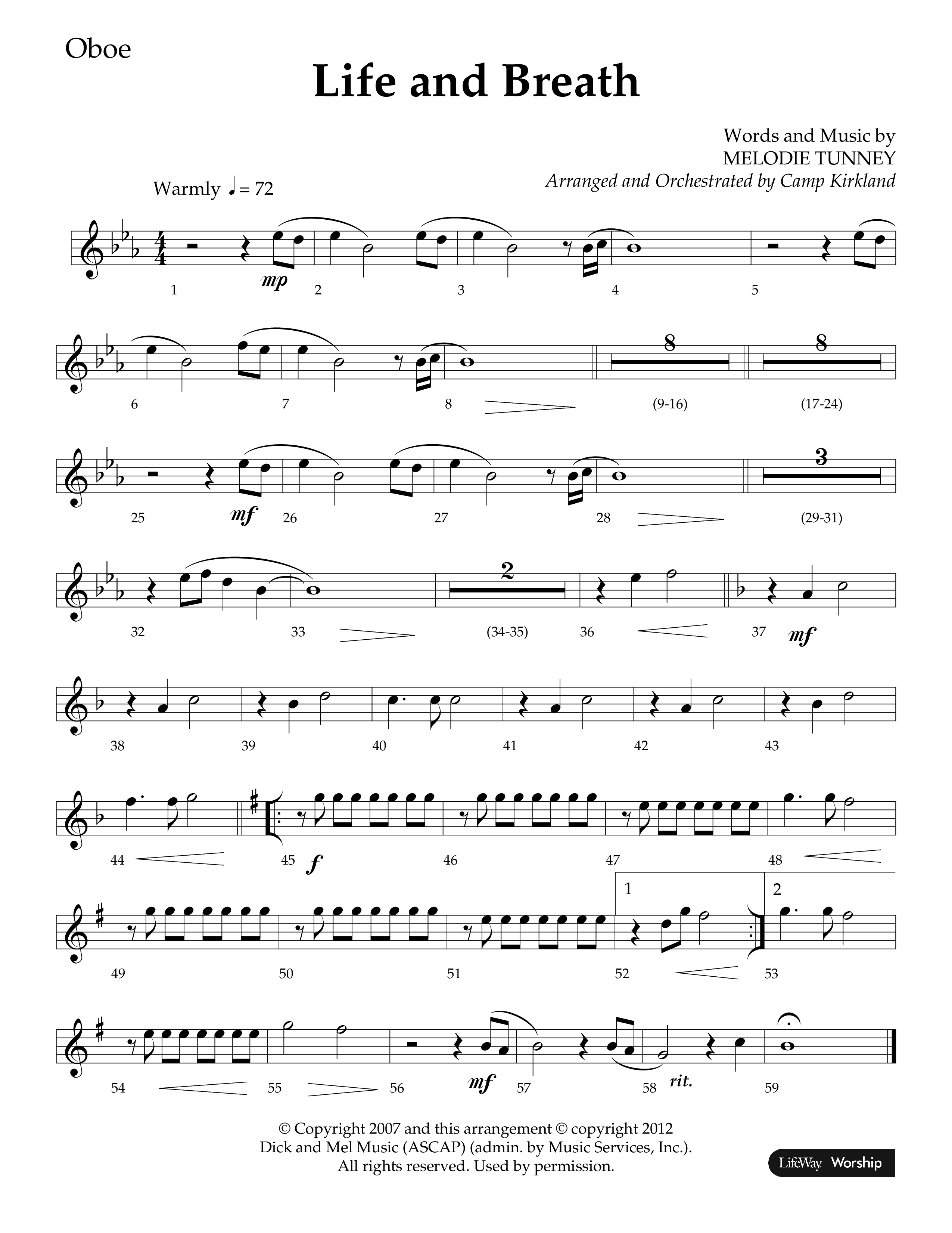 Life And Breath (Choral Anthem SATB) Oboe (Lifeway Choral / Arr. Camp Kirkland)