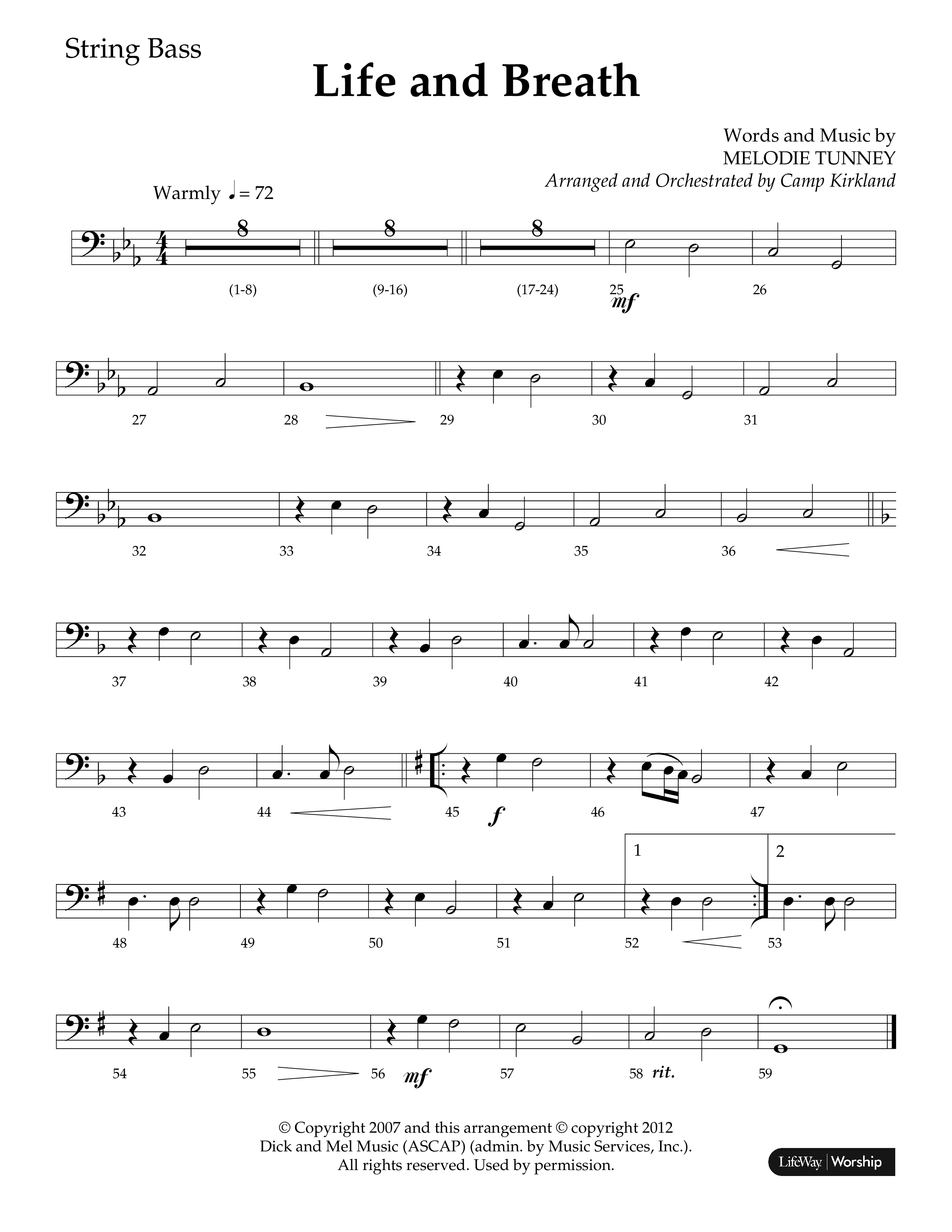 Life And Breath (Choral Anthem SATB) String Bass (Lifeway Choral / Arr. Camp Kirkland)