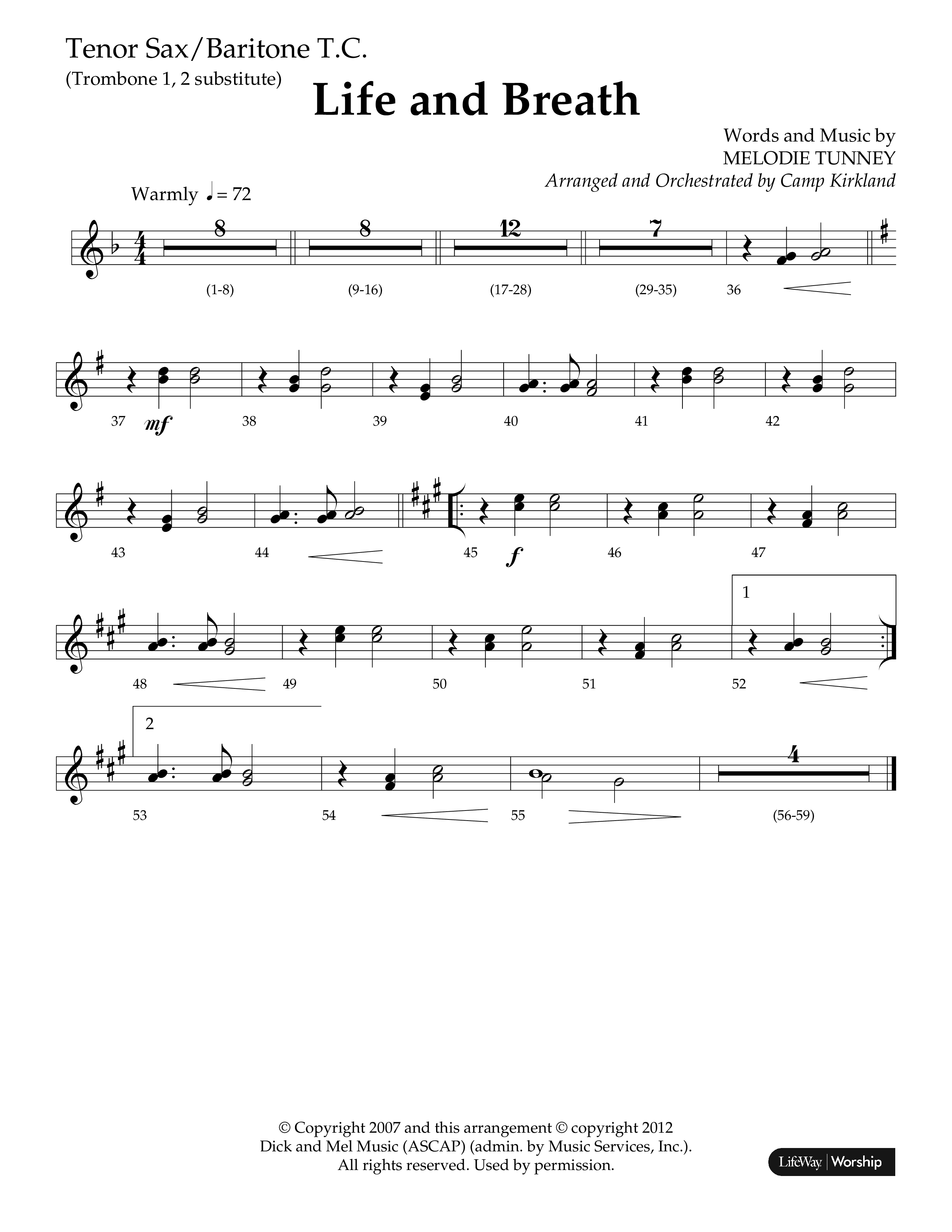 Life And Breath (Choral Anthem SATB) Tenor Sax/Baritone T.C. (Lifeway Choral / Arr. Camp Kirkland)