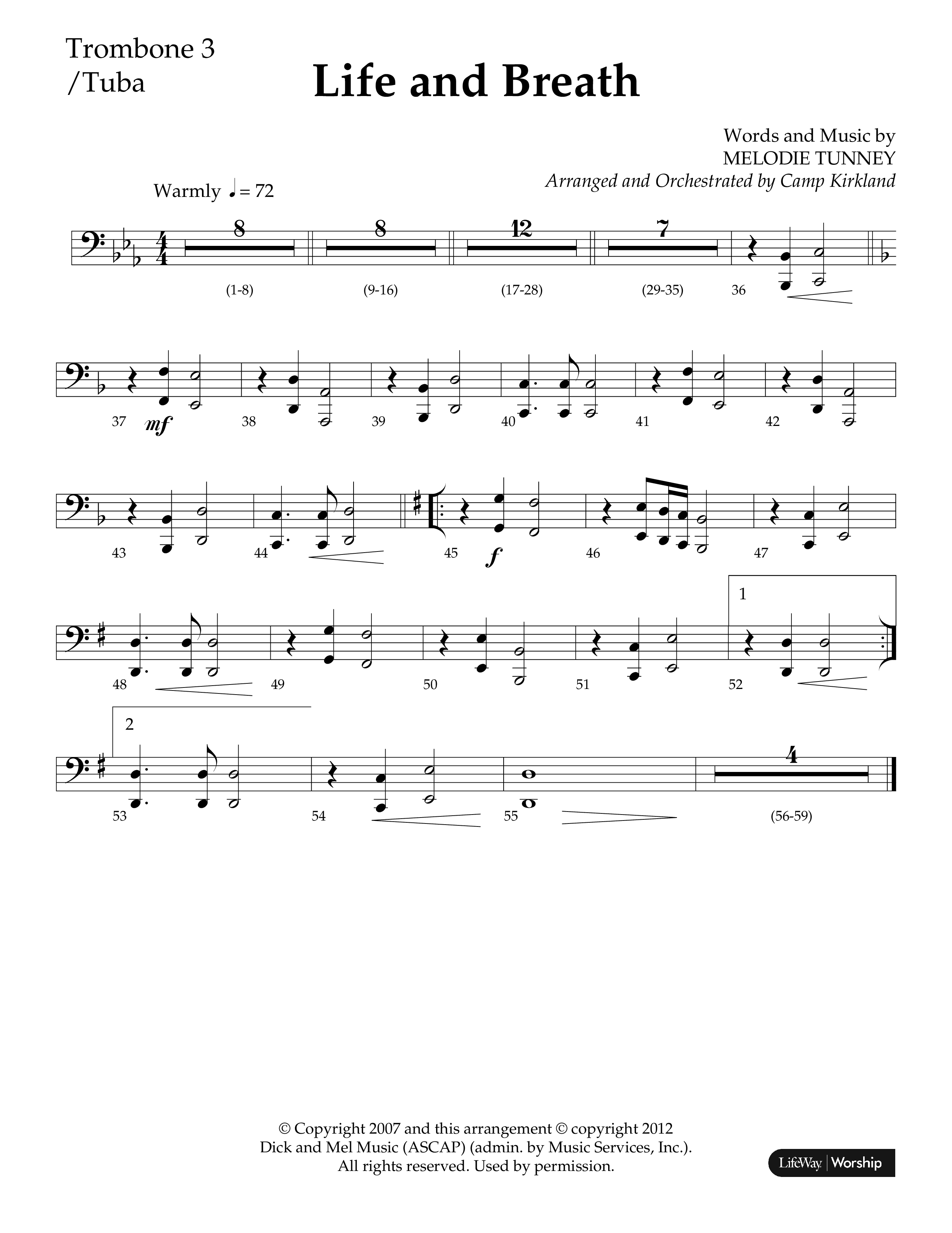 Life And Breath (Choral Anthem SATB) Trombone 3/Tuba (Lifeway Choral / Arr. Camp Kirkland)