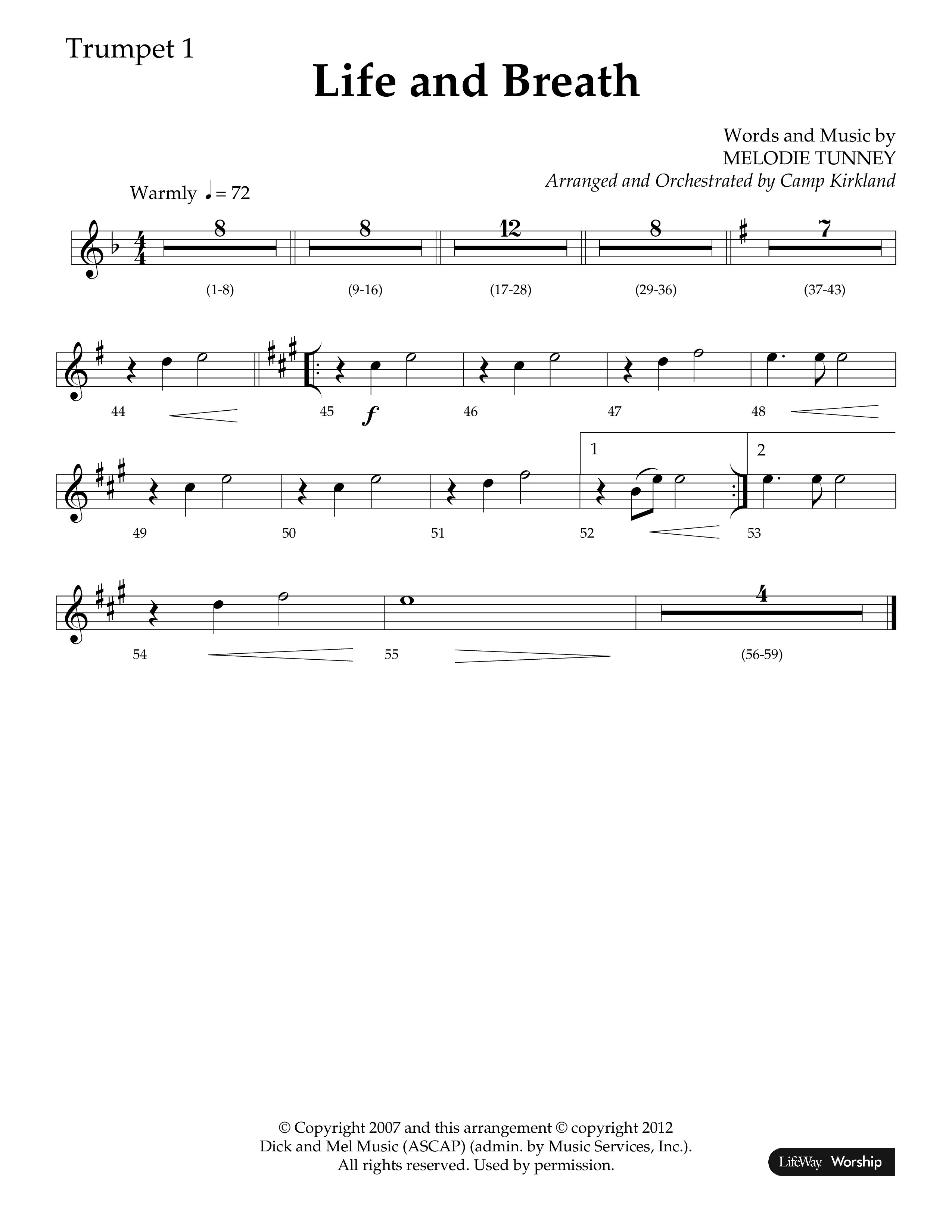 Life And Breath (Choral Anthem SATB) Trumpet 1 (Lifeway Choral / Arr. Camp Kirkland)