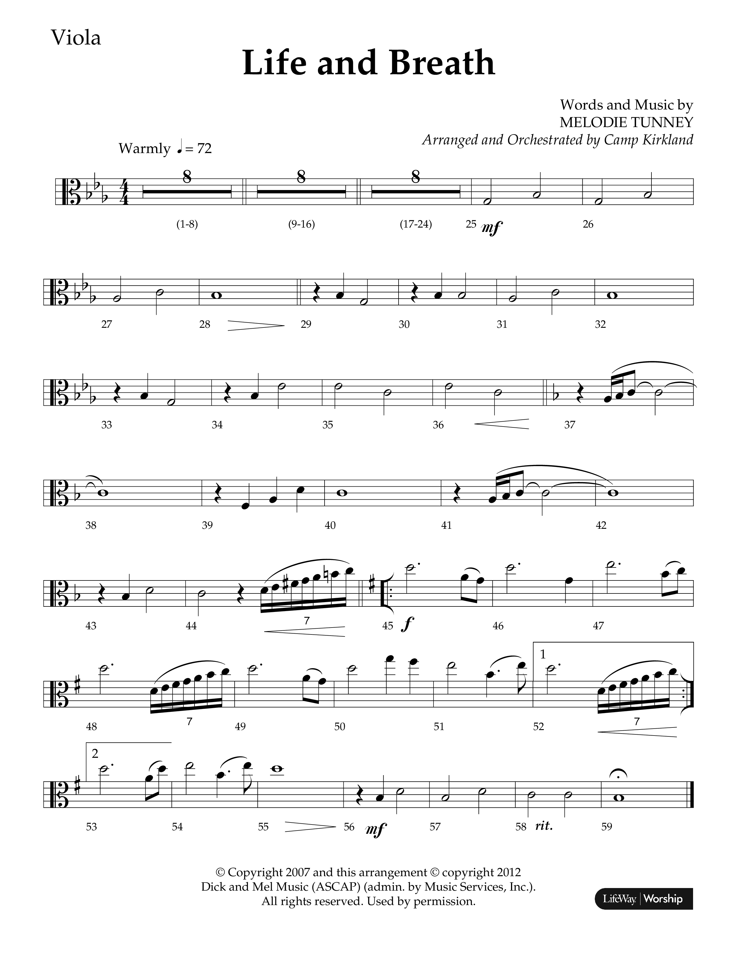 Life And Breath (Choral Anthem SATB) Viola (Lifeway Choral / Arr. Camp Kirkland)